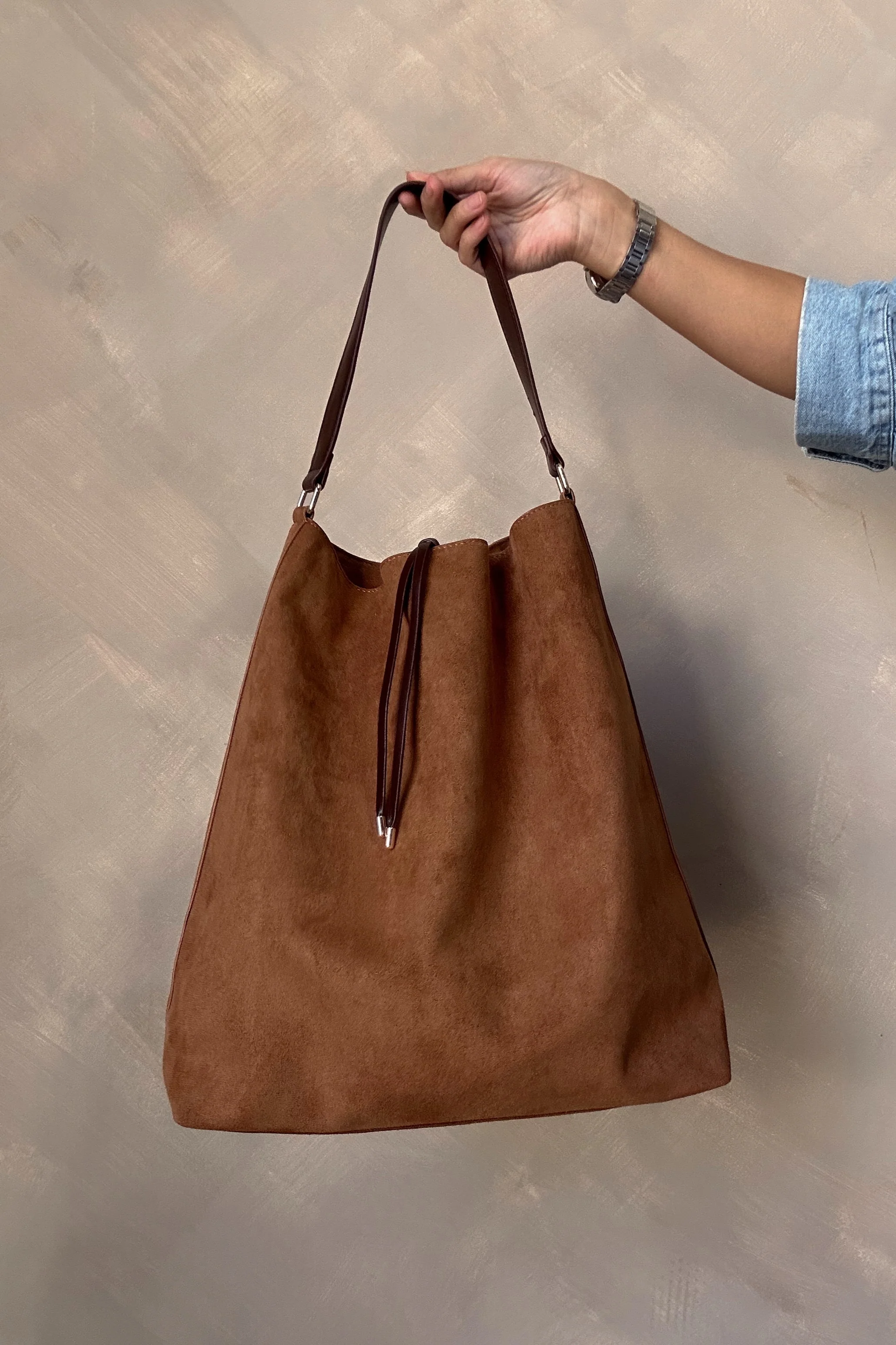 Felicity Cognac Suede & Leather Tote Purse - Image 4