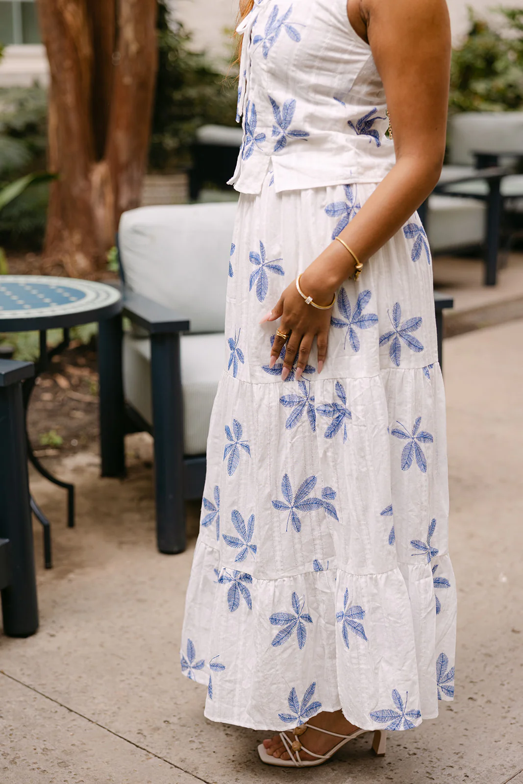 Felicity White & Blue Leaf Maxi Skirt - Image 5