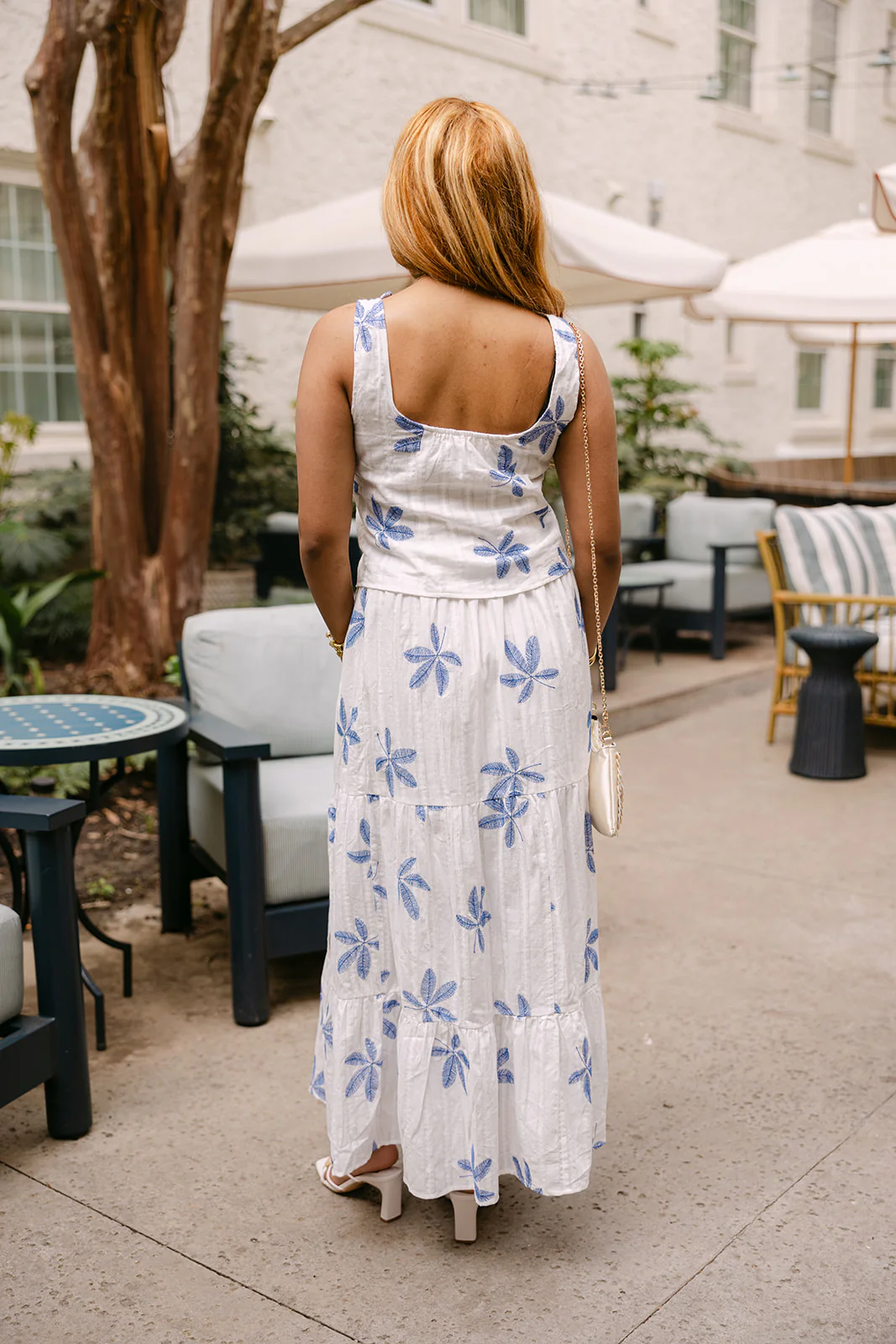 Felicity White & Blue Leaf Maxi Skirt - Image 6