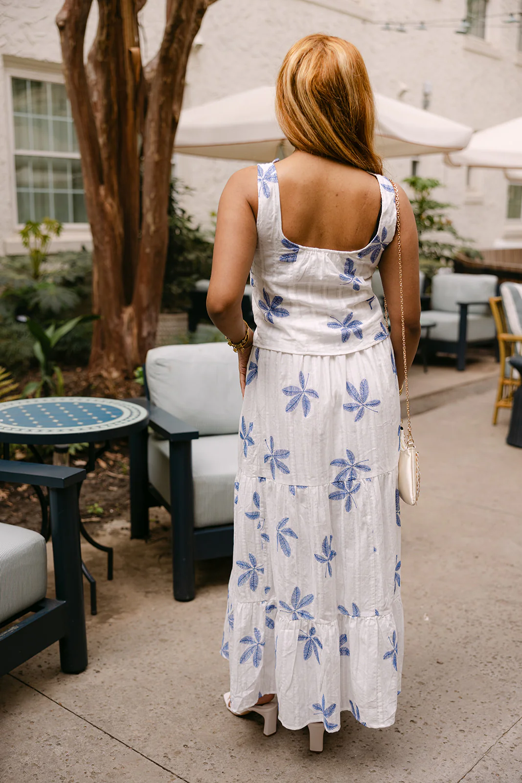 Felicity White & Blue Leaf Maxi Skirt - Image 8