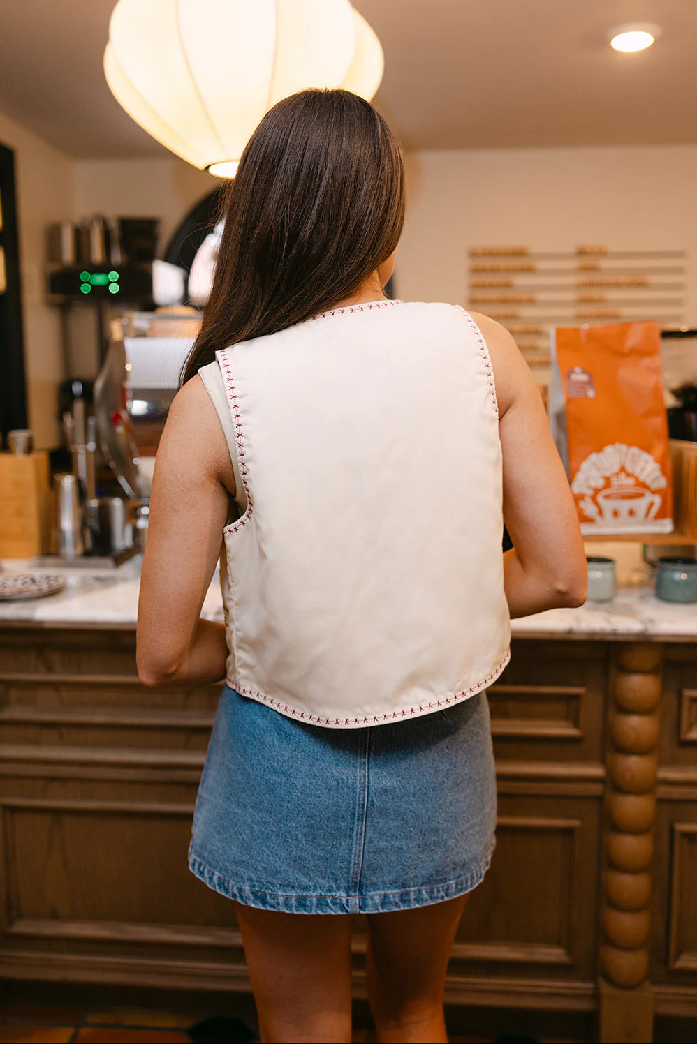 Fiona Beige Embroidered Floral Vest - Image 2