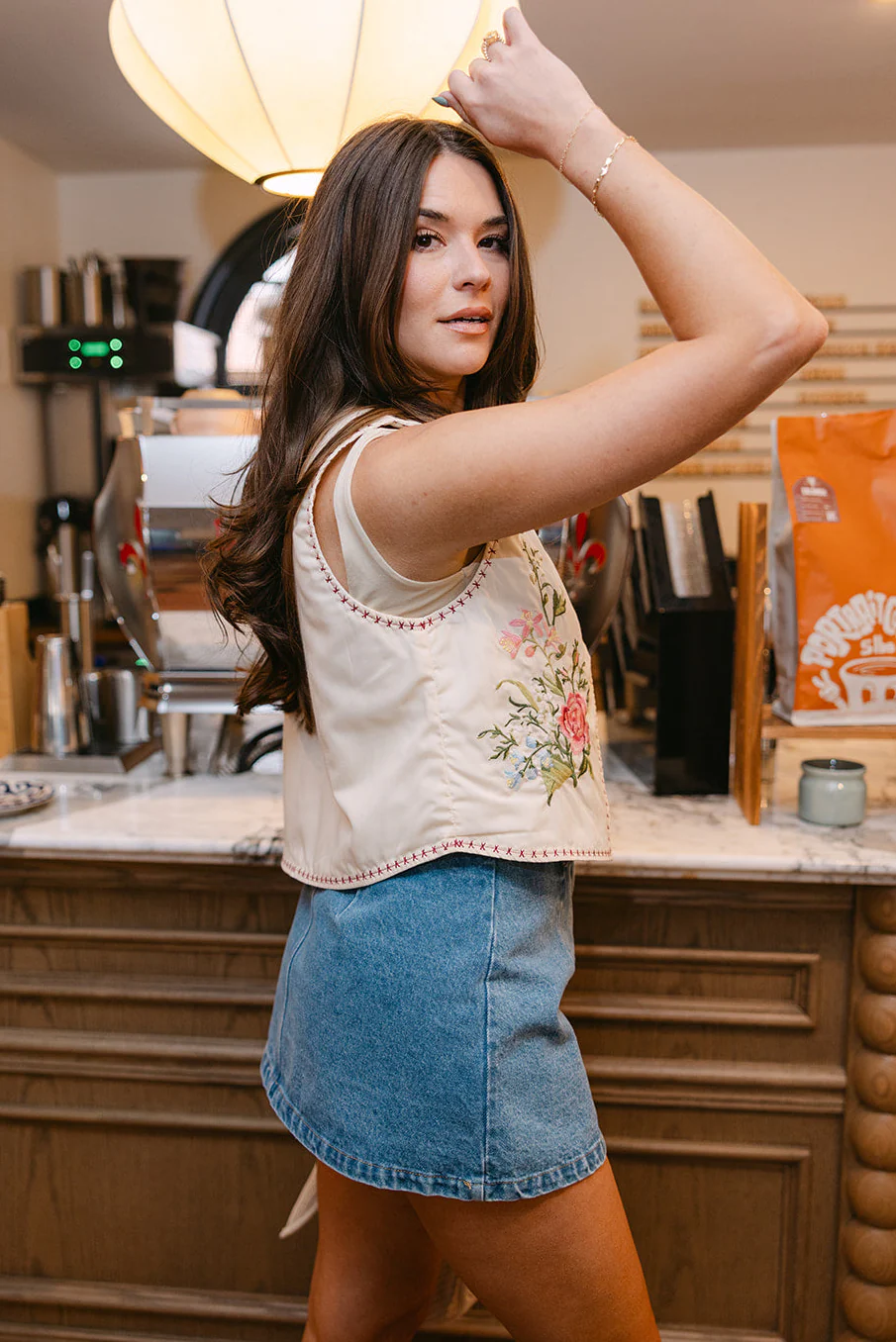 Fiona Beige Embroidered Floral Vest - Image 6