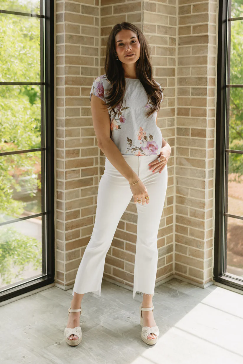Flora Light Blue & Pink Floral Short Sleeve Top