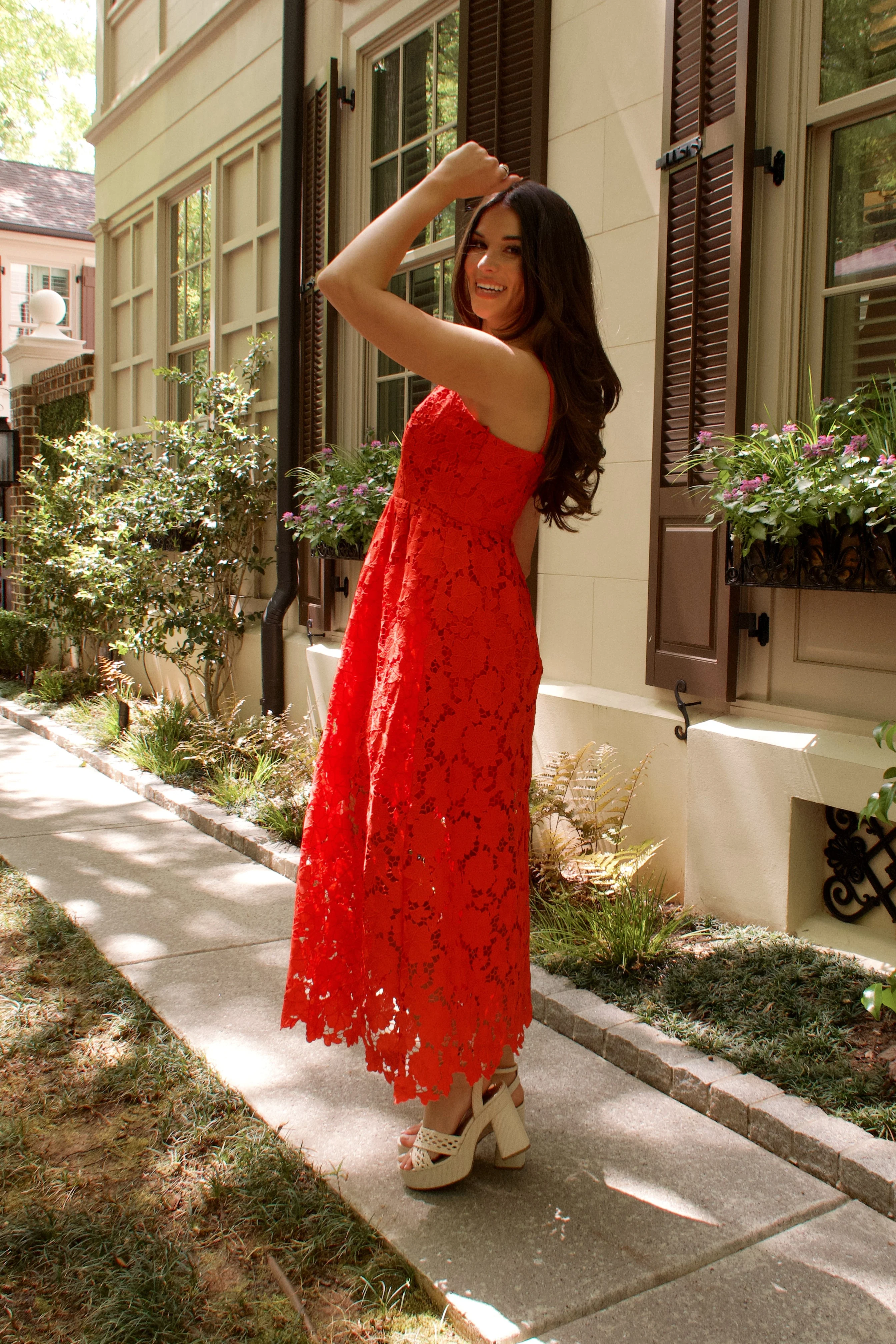Flora Red Floral Midi Dress - Image 2