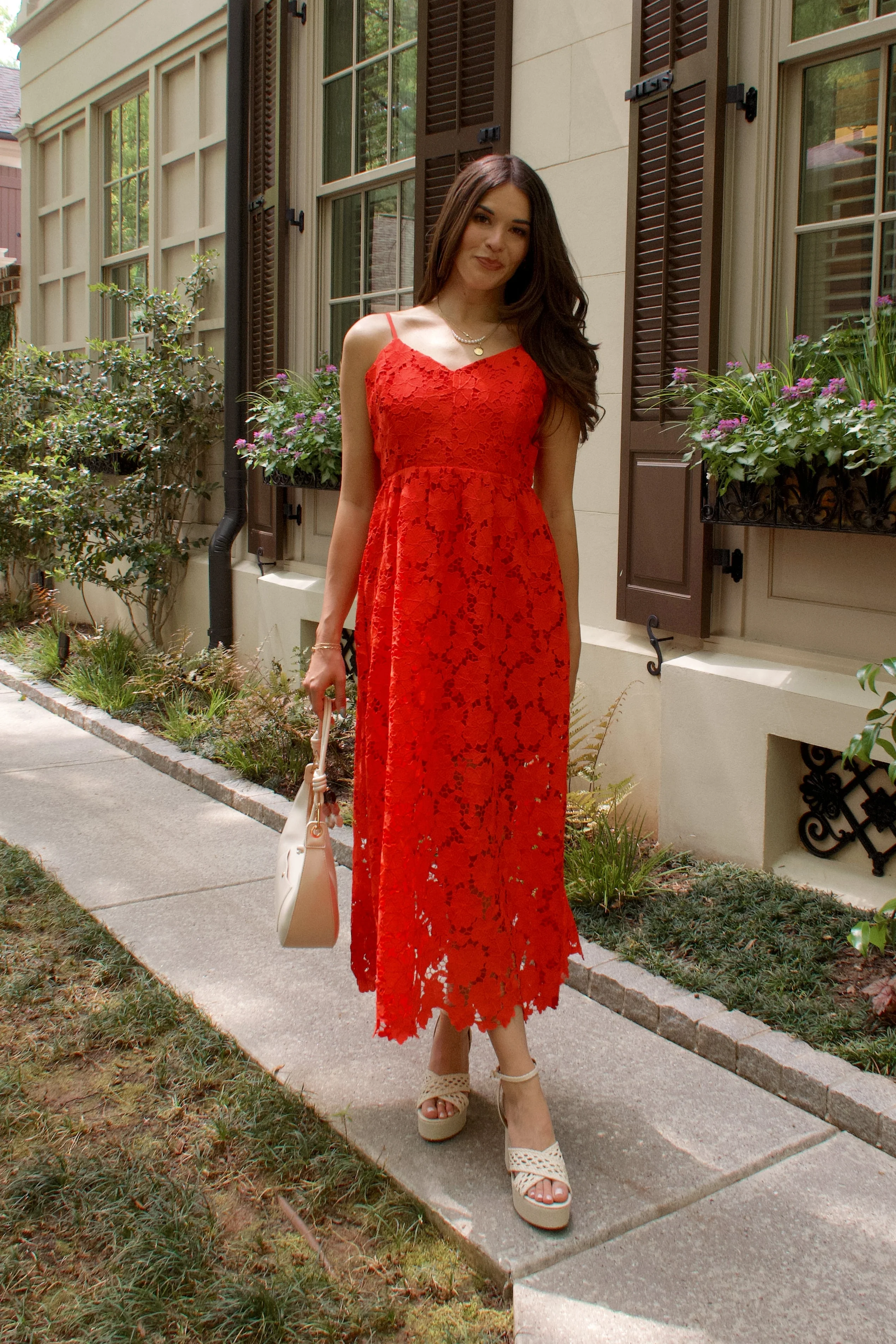 Flora Red Floral Midi Dress - Image 4
