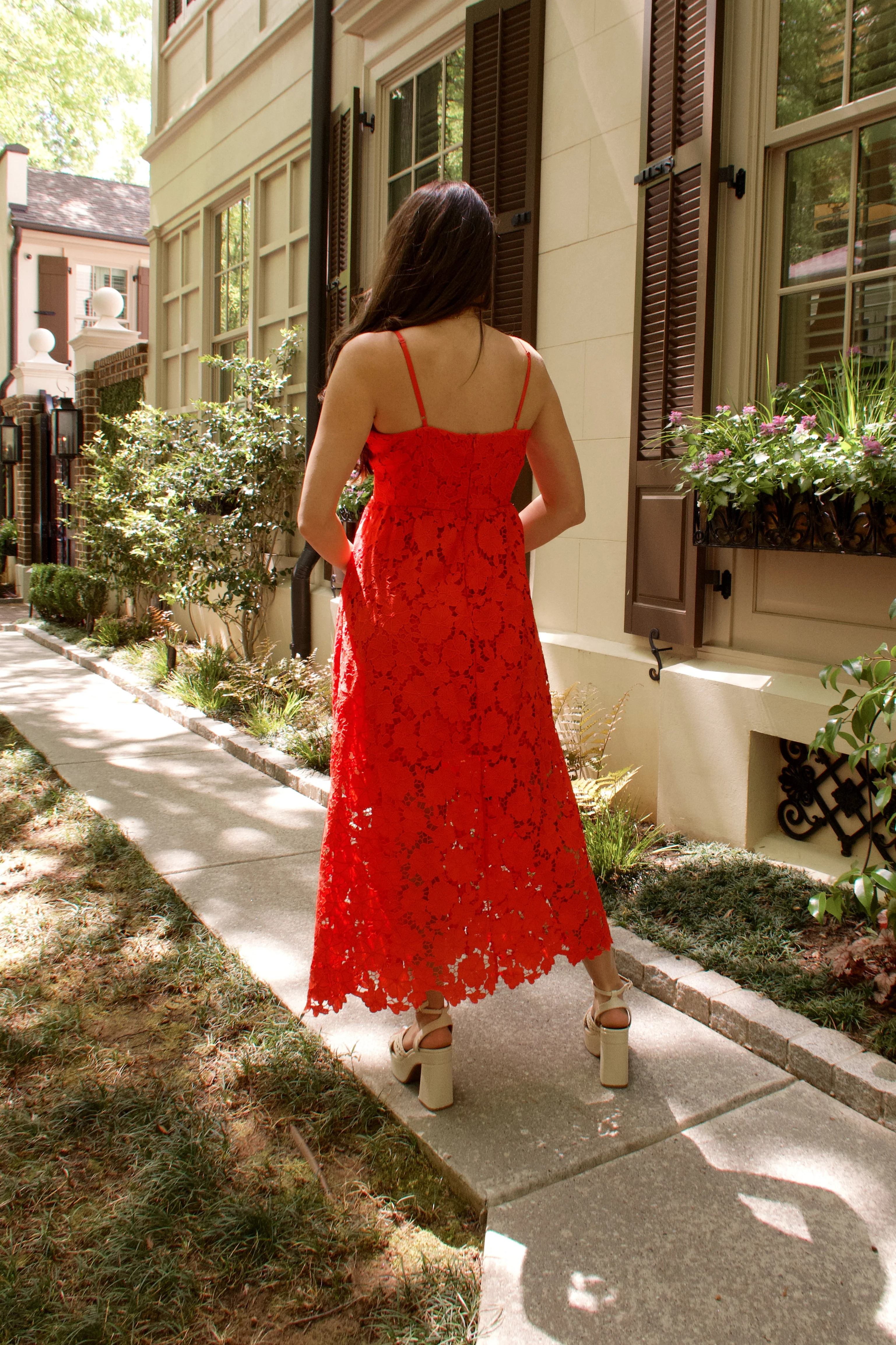 Flora Red Floral Midi Dress - Image 5