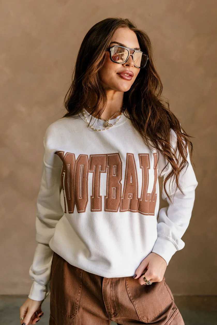 Football Brown & White Crew Neck Sweatshirt
