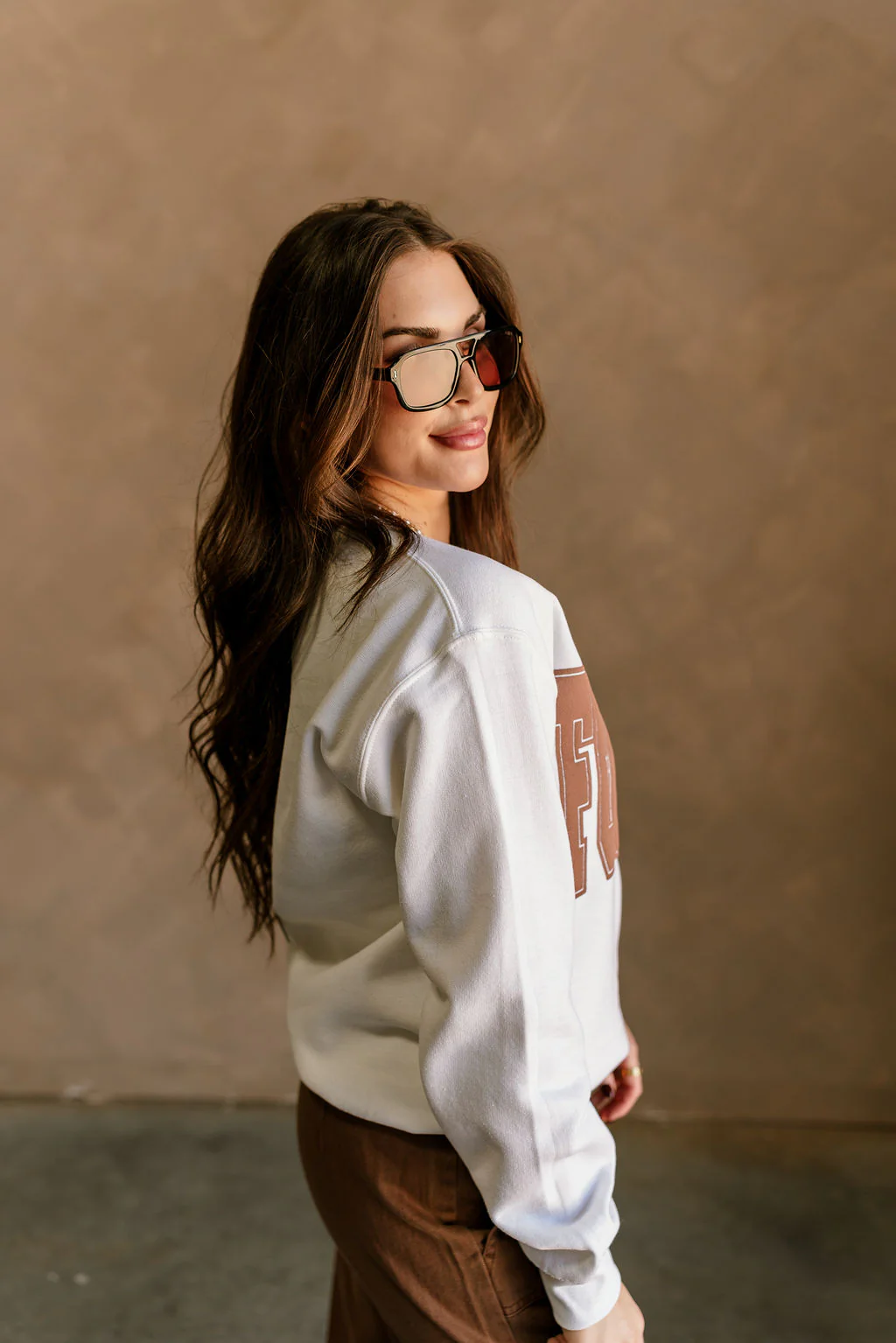 Football Brown & White Crew Neck Sweatshirt - Image 2