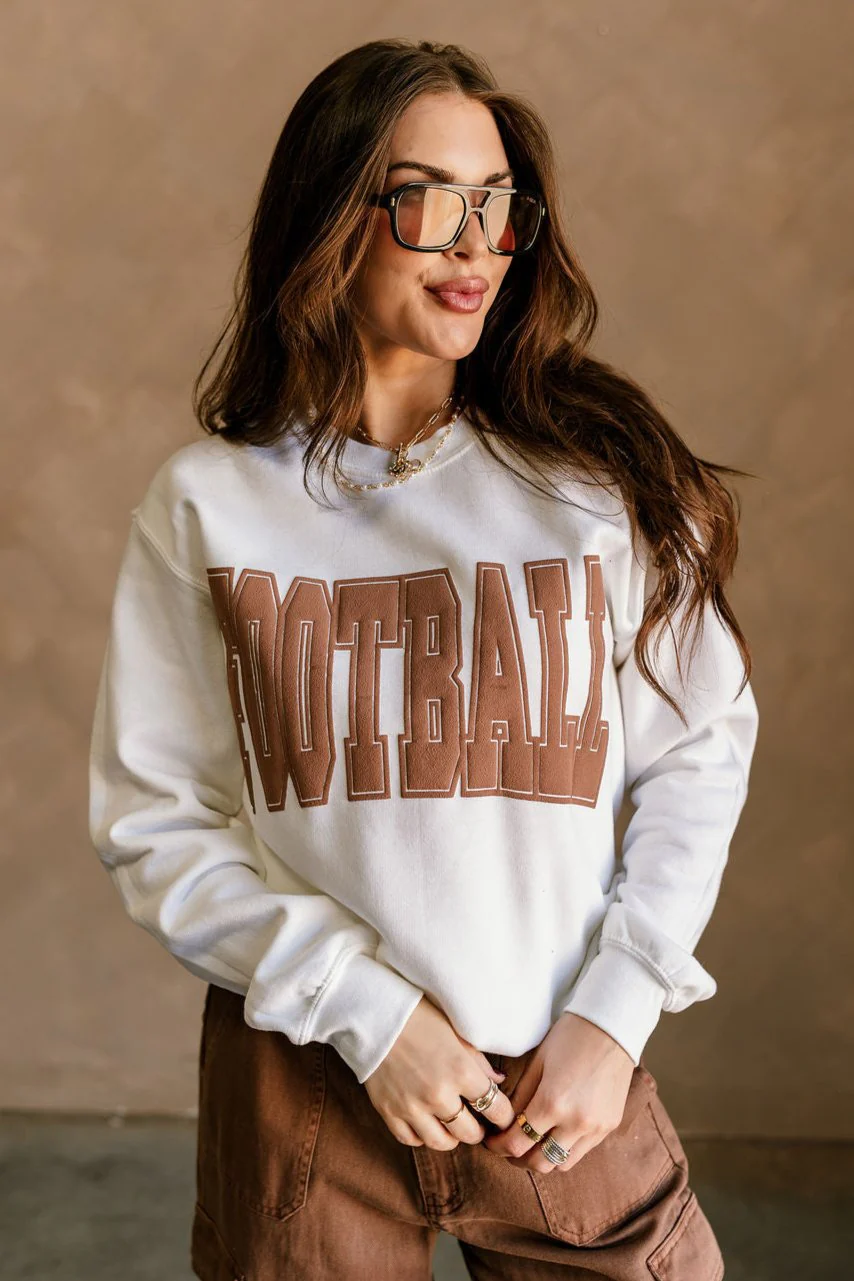 Football Brown & White Crew Neck Sweatshirt - Image 3