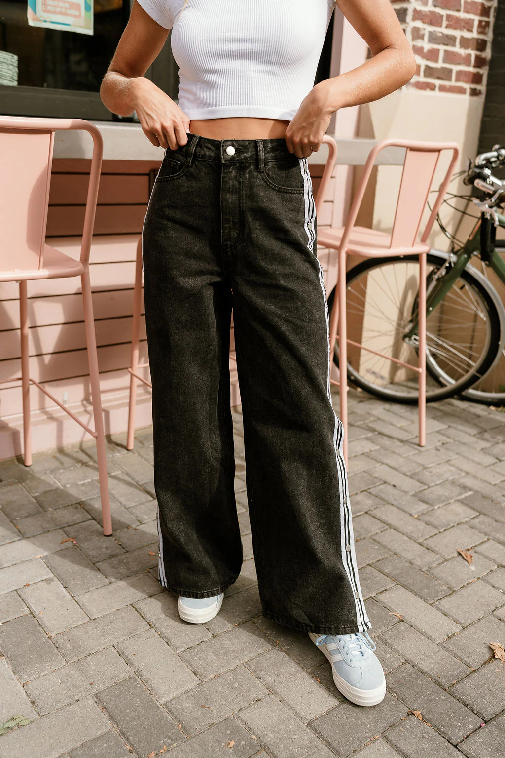 Lexi Black & White Stripe Buttoned Jeans