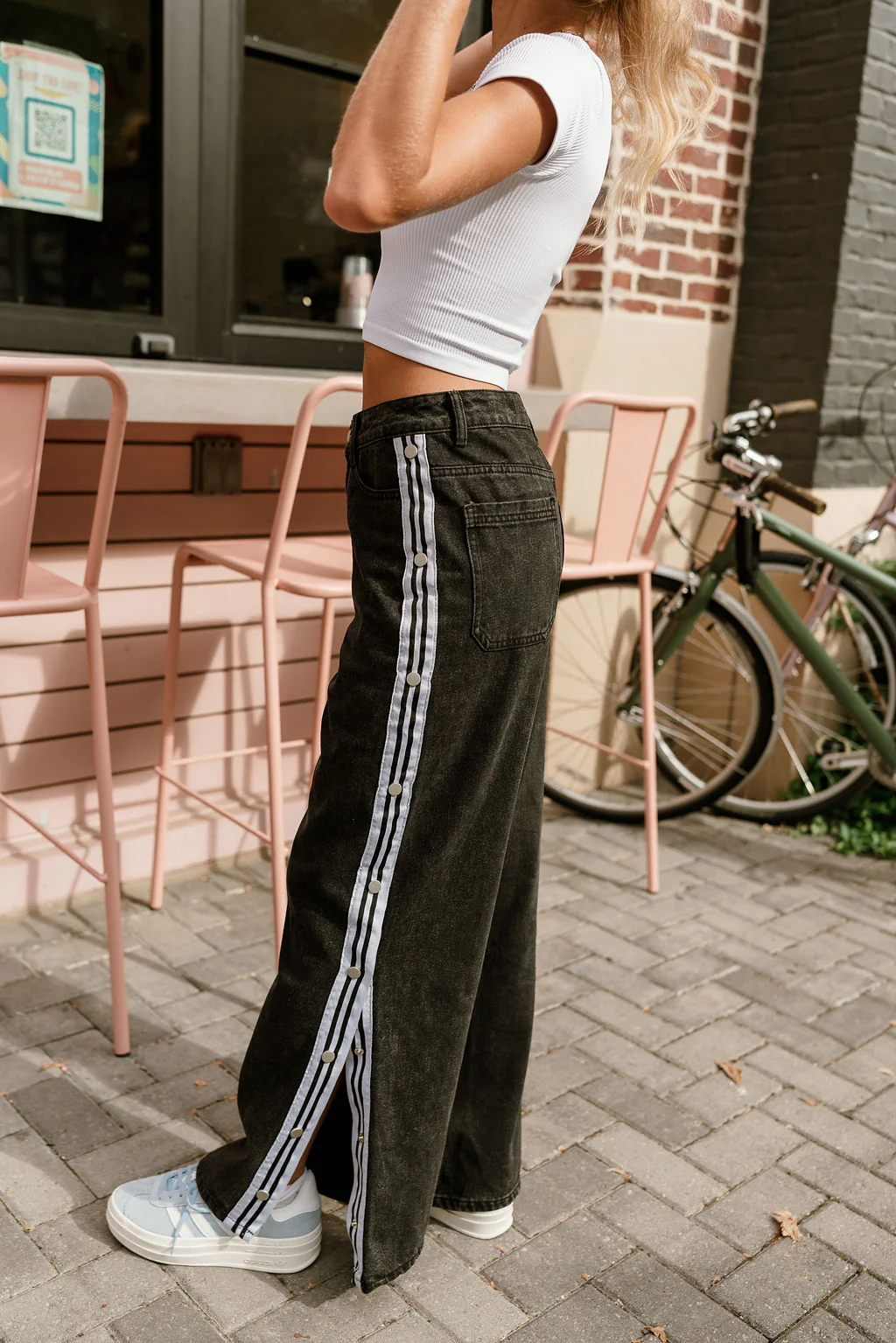 Lexi Black & White Stripe Buttoned Jeans - Image 3