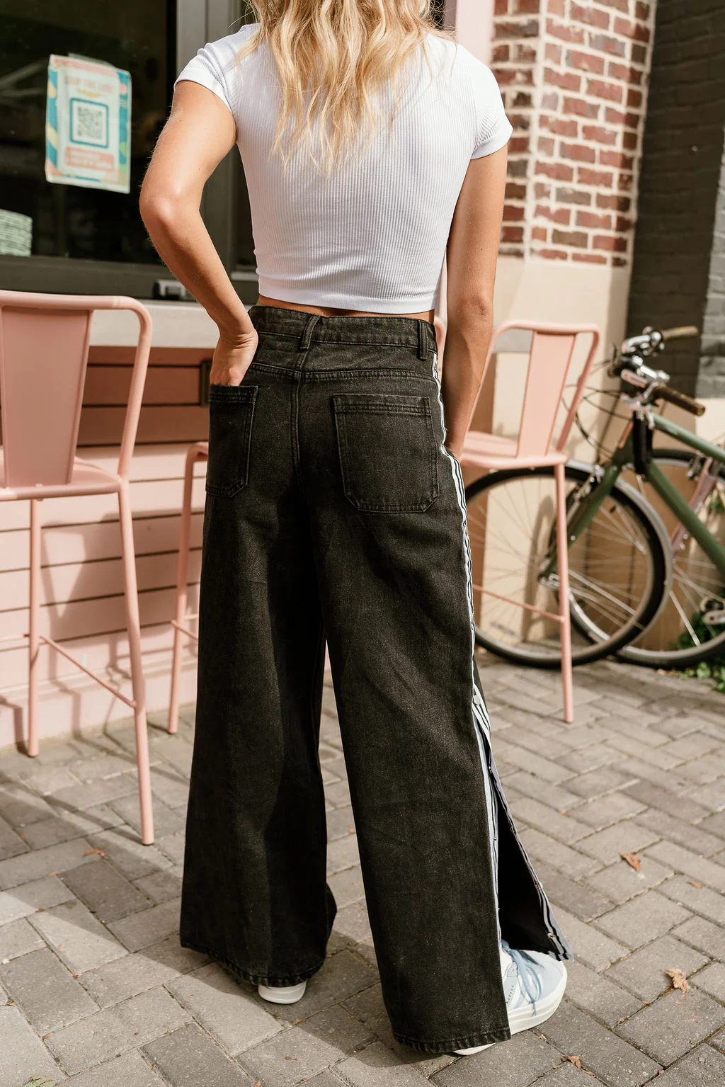Lexi Black & White Stripe Buttoned Jeans - Image 5