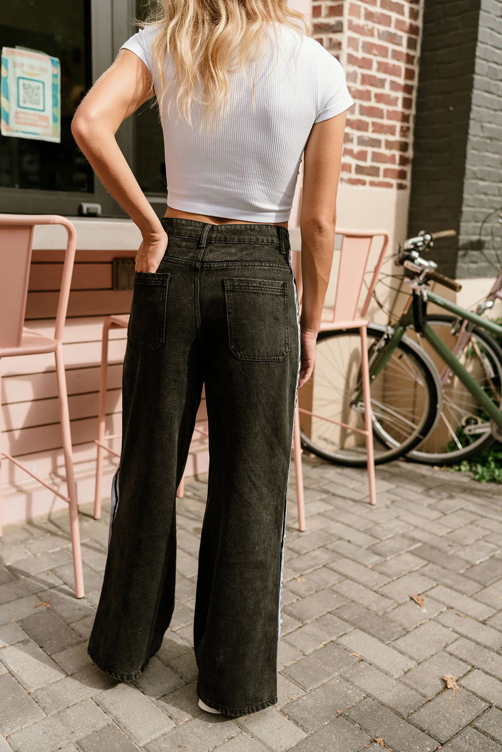 Lexi Black & White Stripe Buttoned Jeans - Image 6