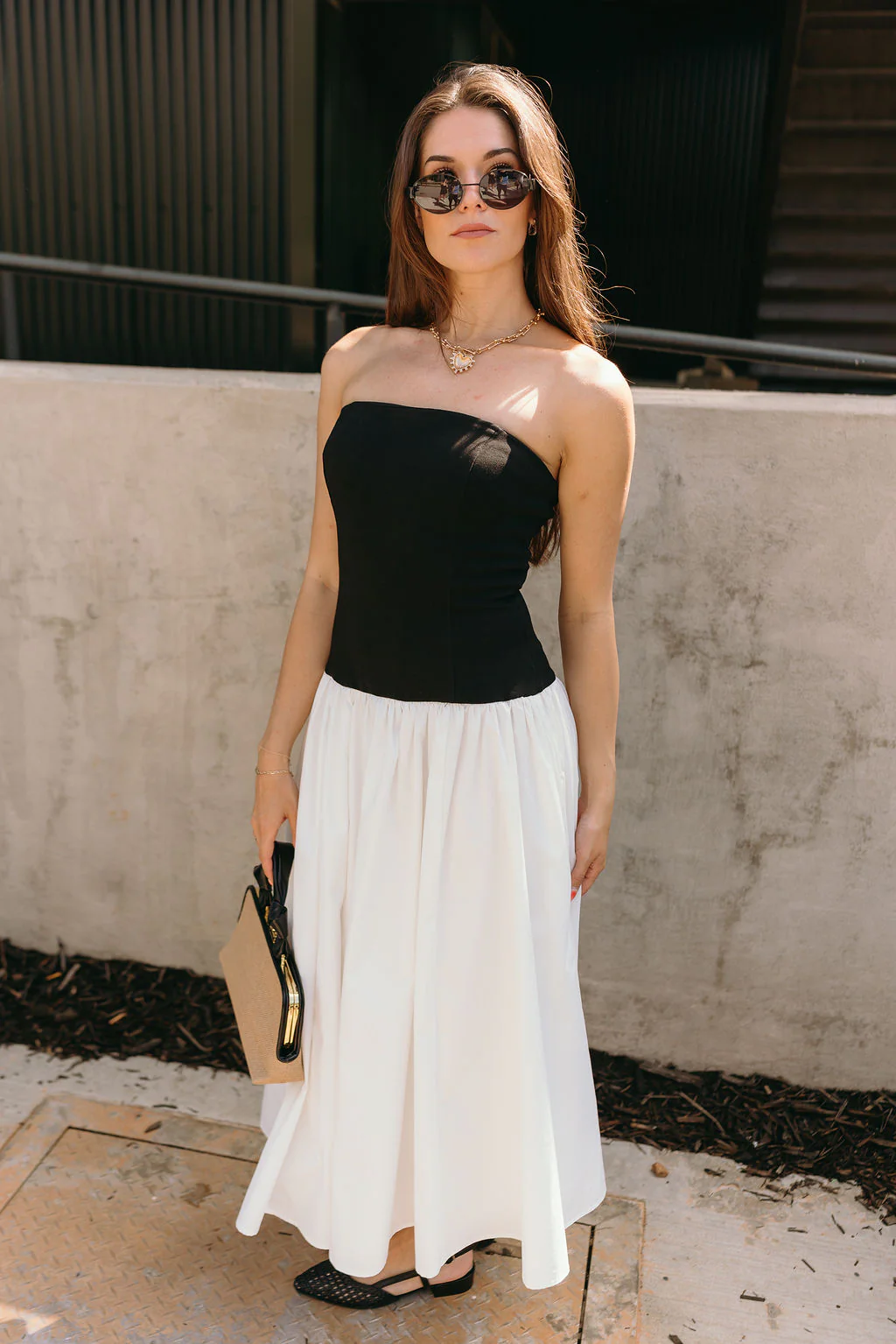Francesca Black & White Strapless Midi Dress - Image 10