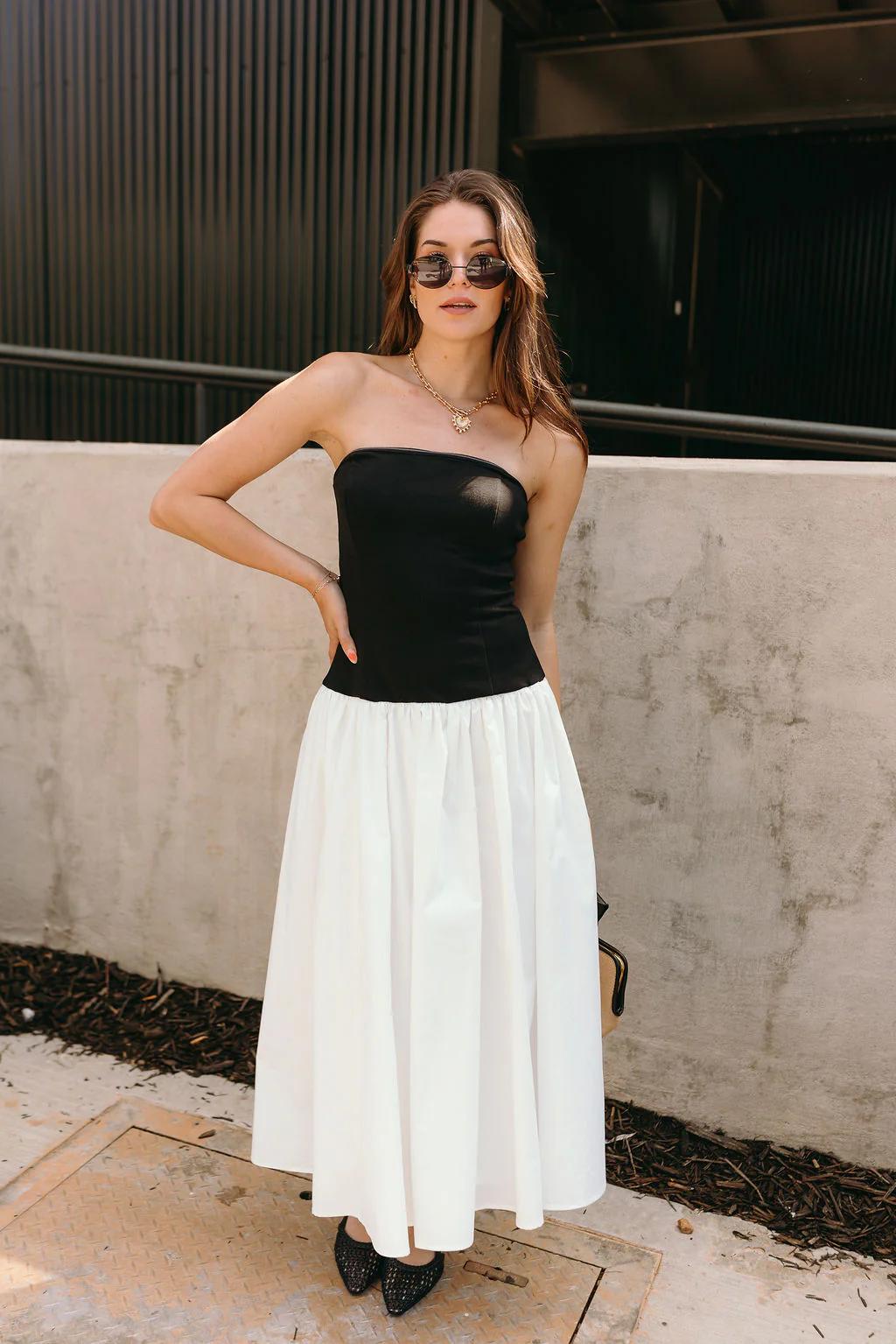 Francesca Black & White Strapless Midi Dress - Image 2