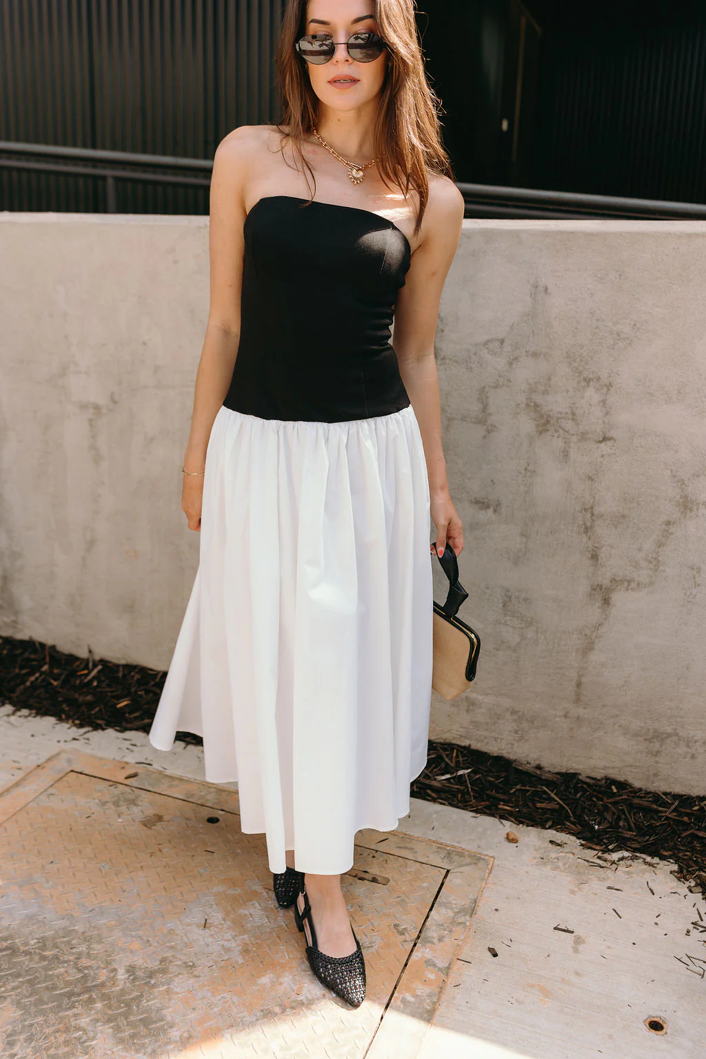 Francesca Black & White Strapless Midi Dress - Image 3