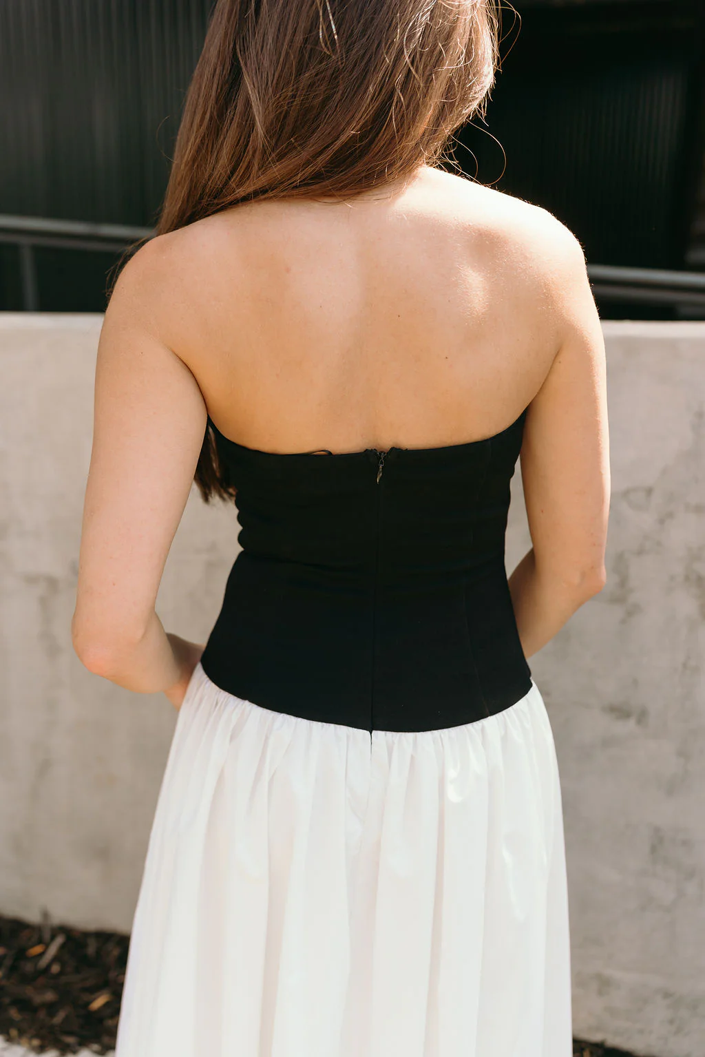 Francesca Black & White Strapless Midi Dress - Image 5