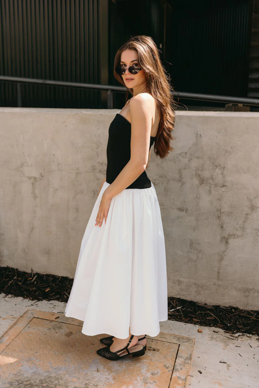 Francesca Black & White Strapless Midi Dress - Image 6