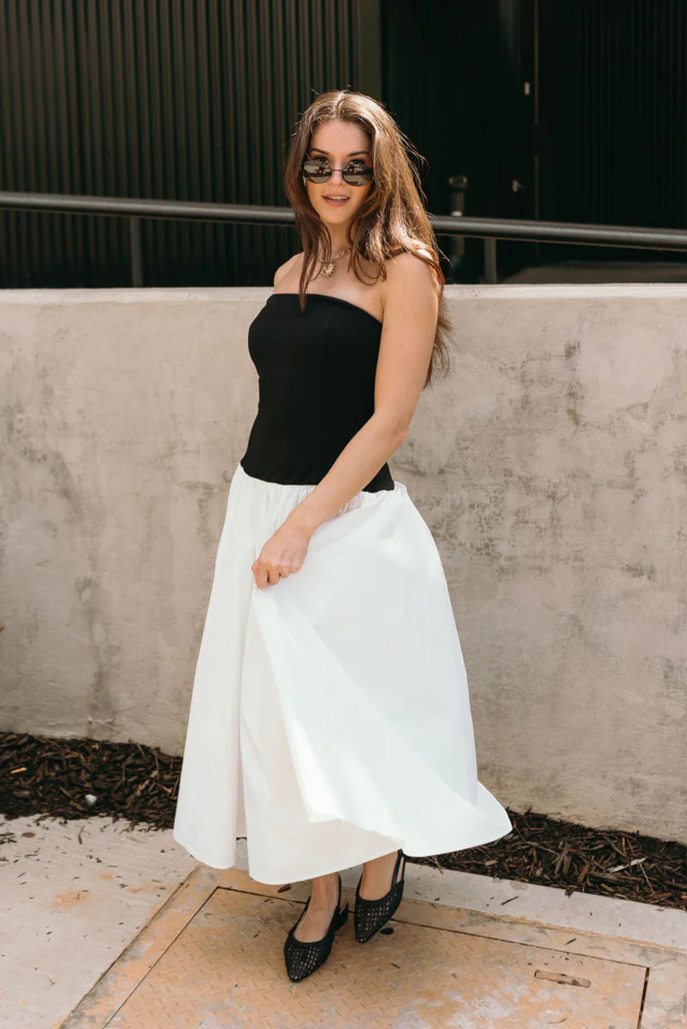Francesca Black & White Strapless Midi Dress - Image 7