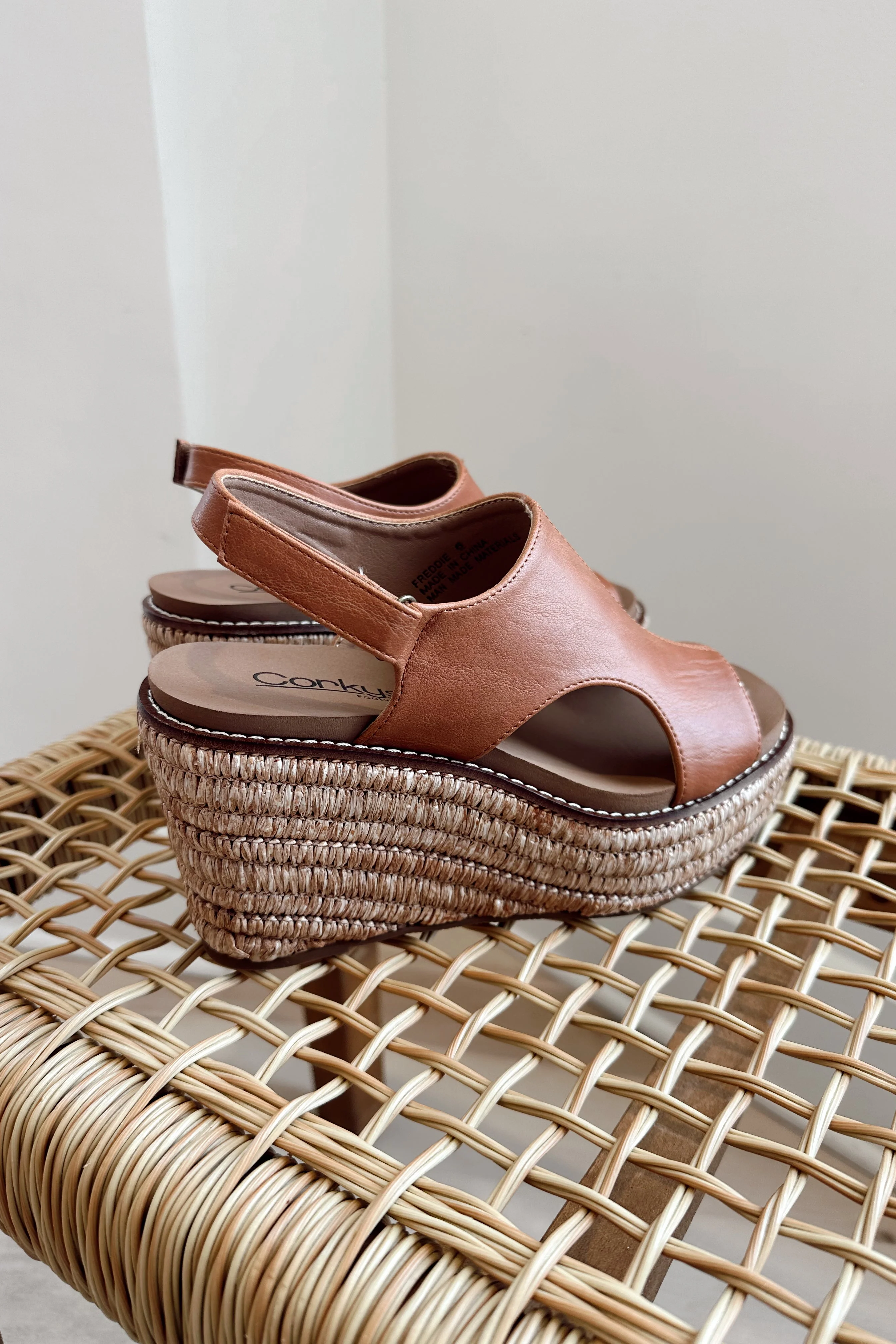Corkys Freddie Cognac Smooth Wedge Sandal