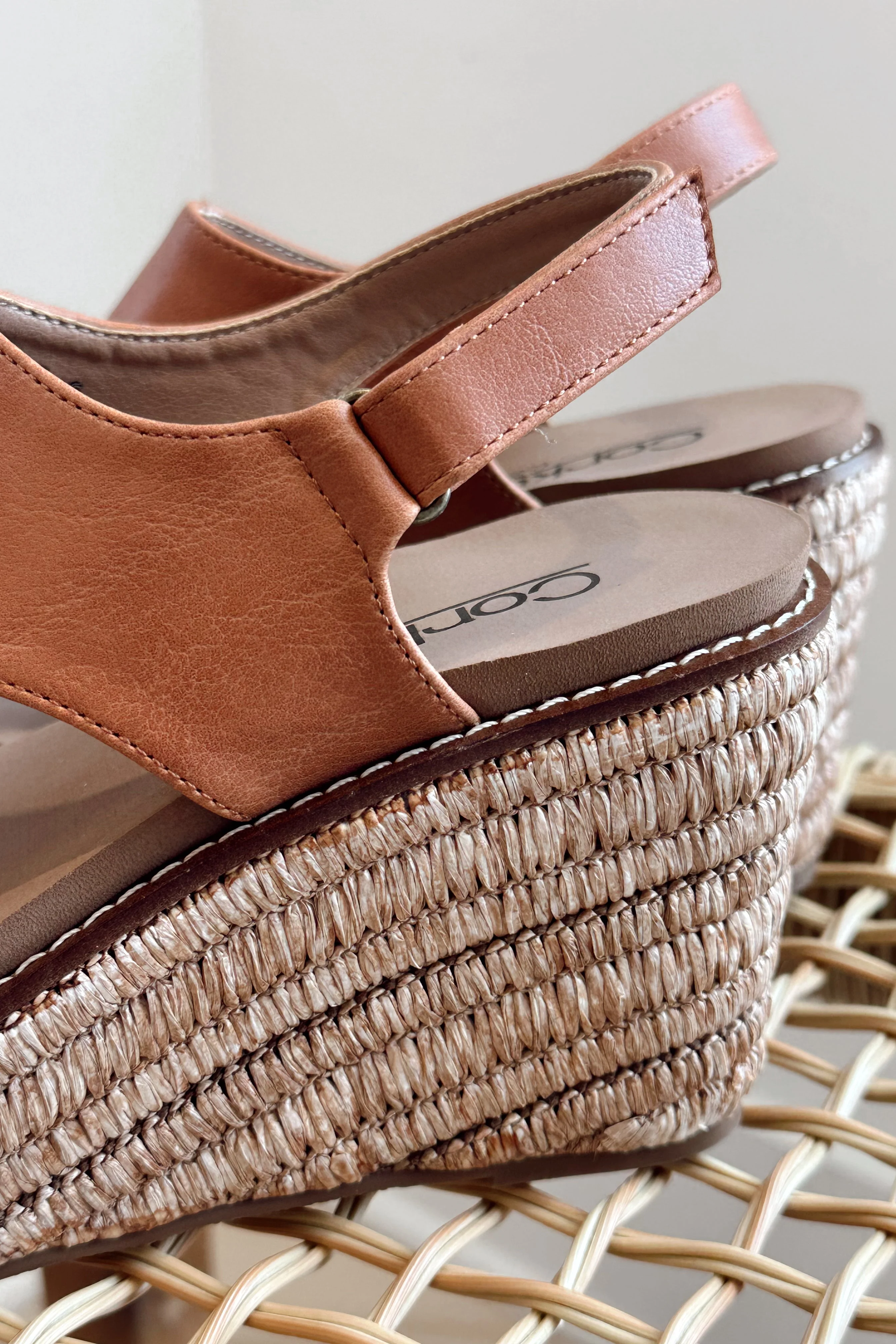 Corkys Freddie Cognac Smooth Wedge Sandal - Image 3