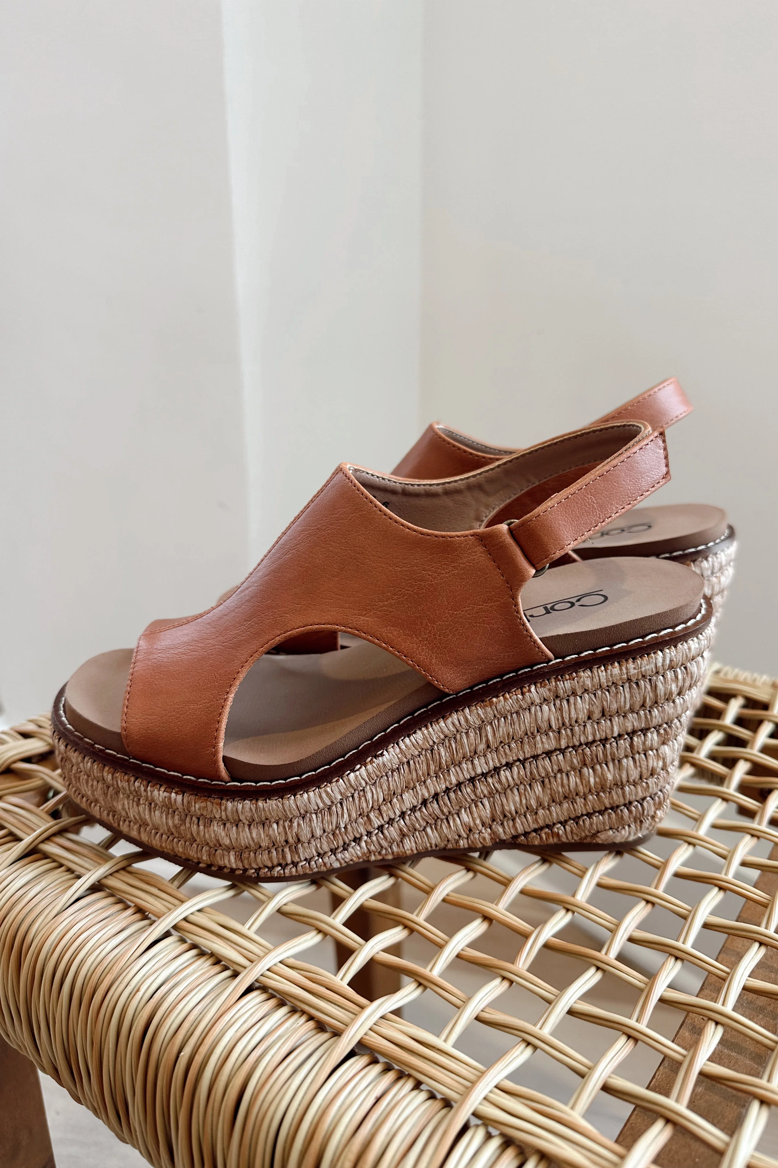 Corkys Freddie Cognac Smooth Wedge Sandal - Image 8