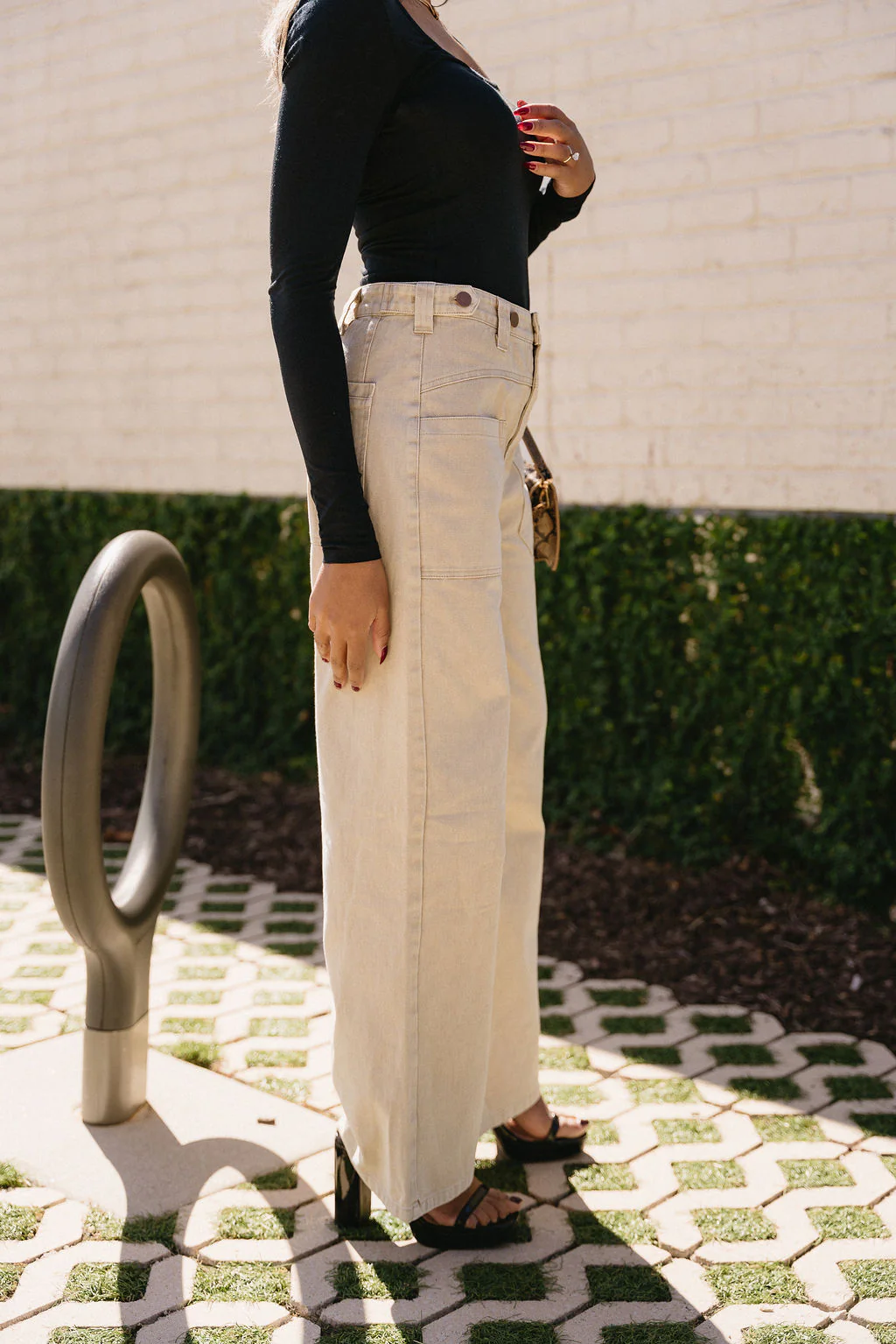 Freya Beige Denim Wide Leg Pants - Image 3