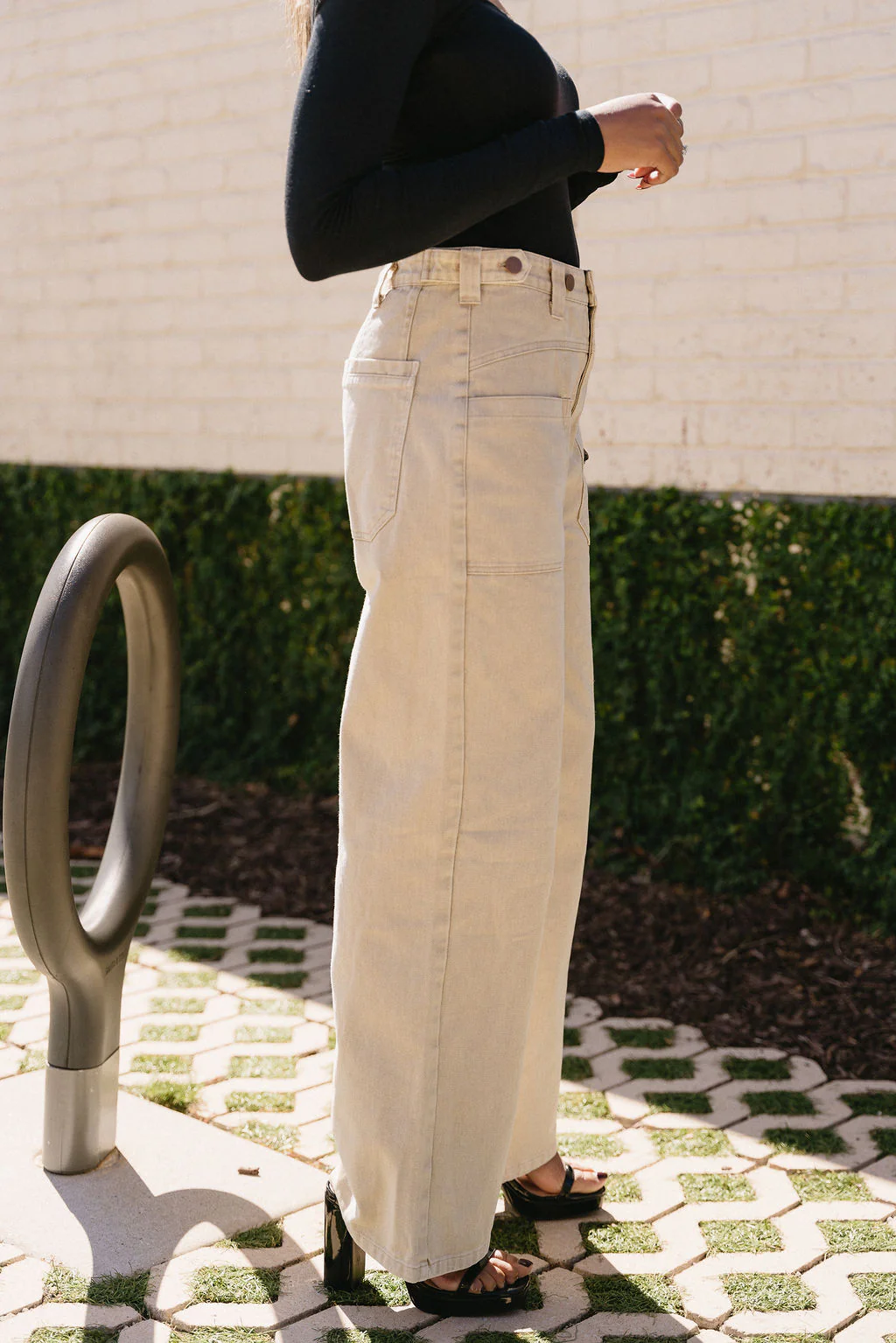 Freya Beige Denim Wide Leg Pants - Image 6