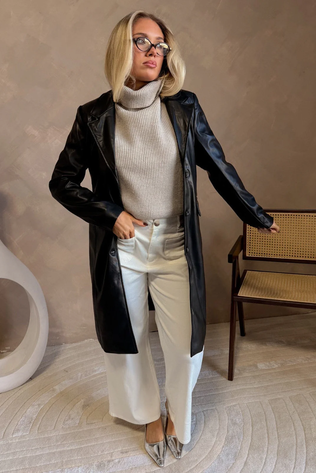 Freya Black Faux Leather Coat