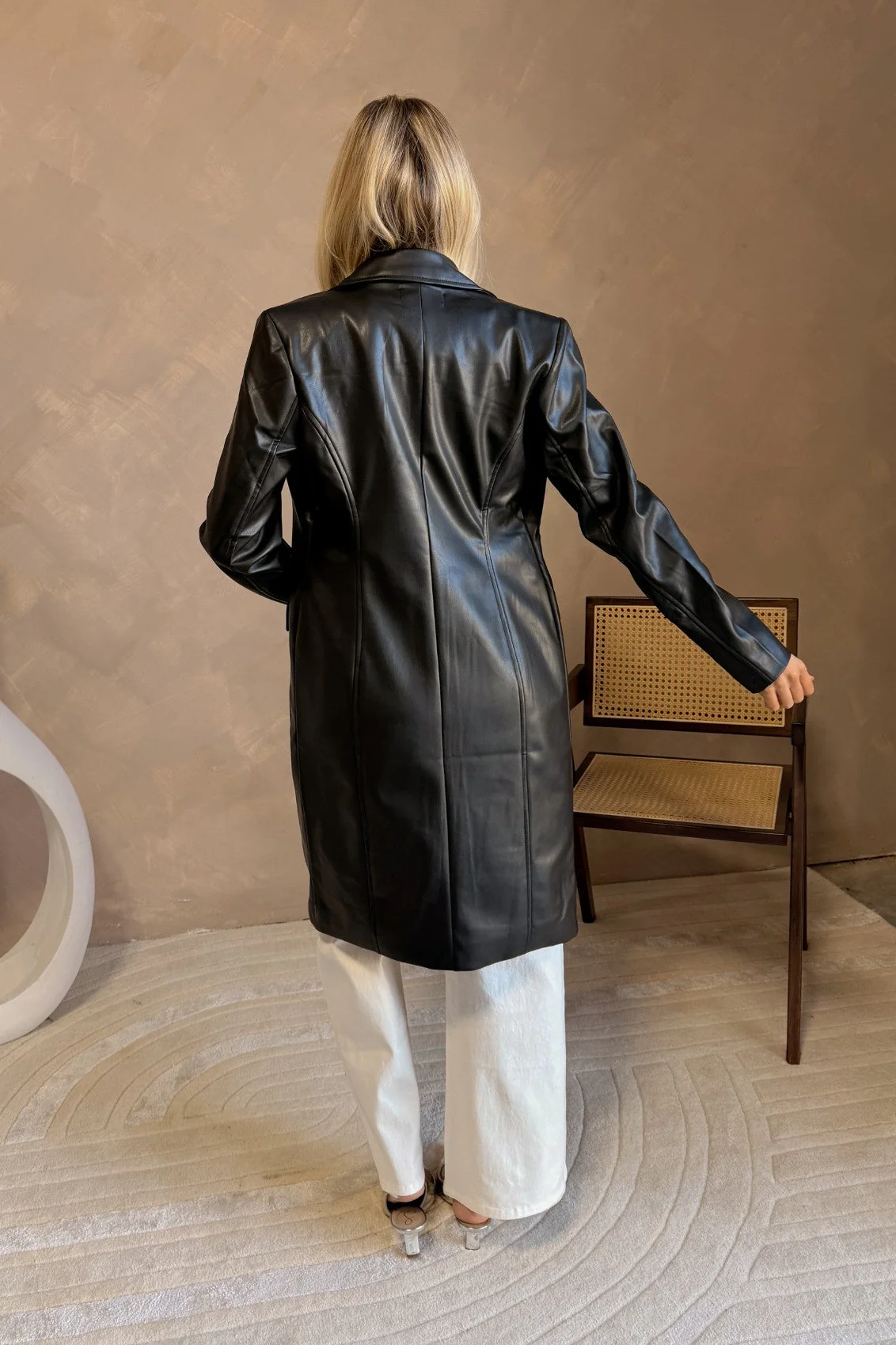 Freya Black Faux Leather Coat - Image 4
