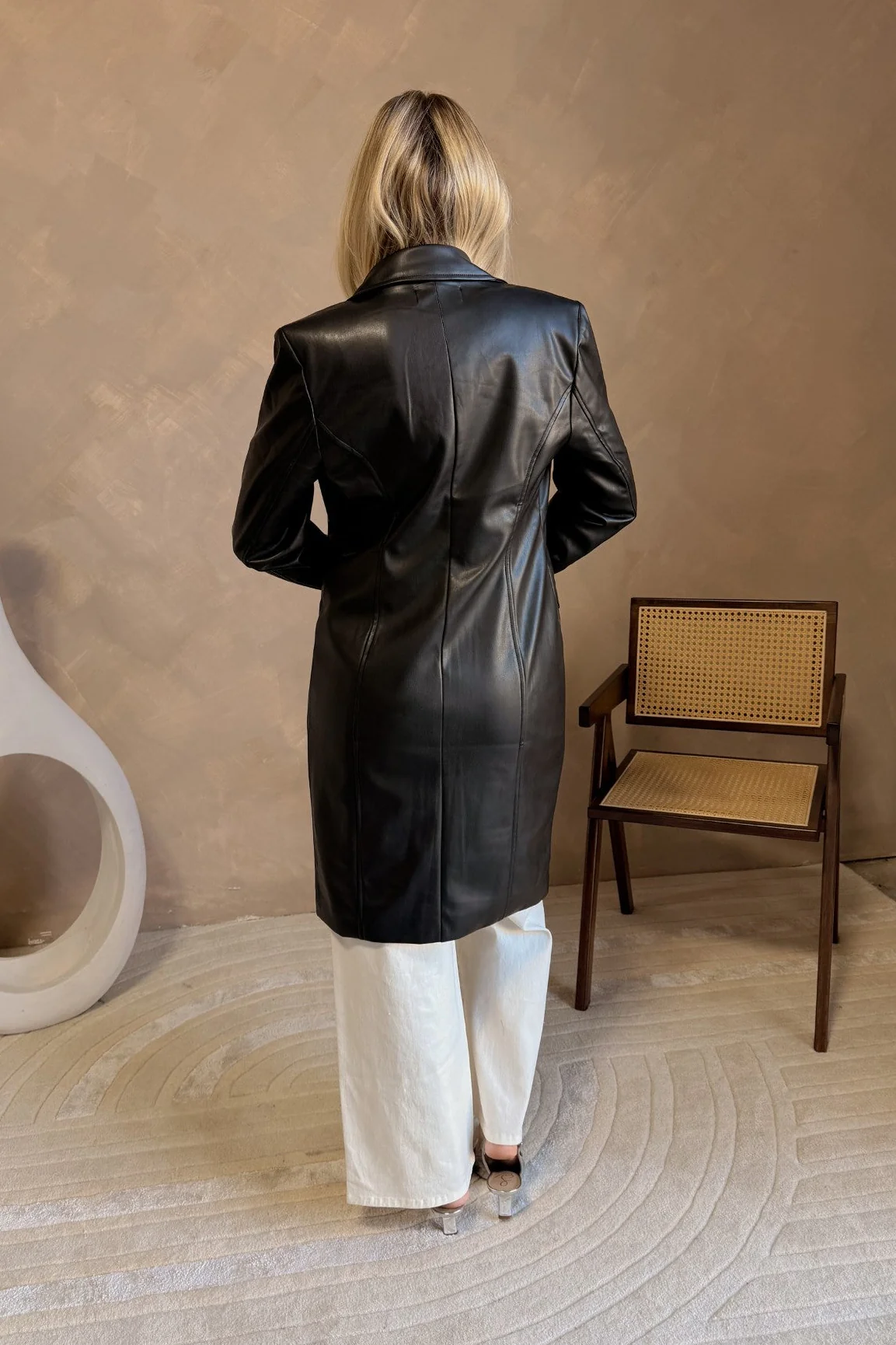 Freya Black Faux Leather Coat - Image 9
