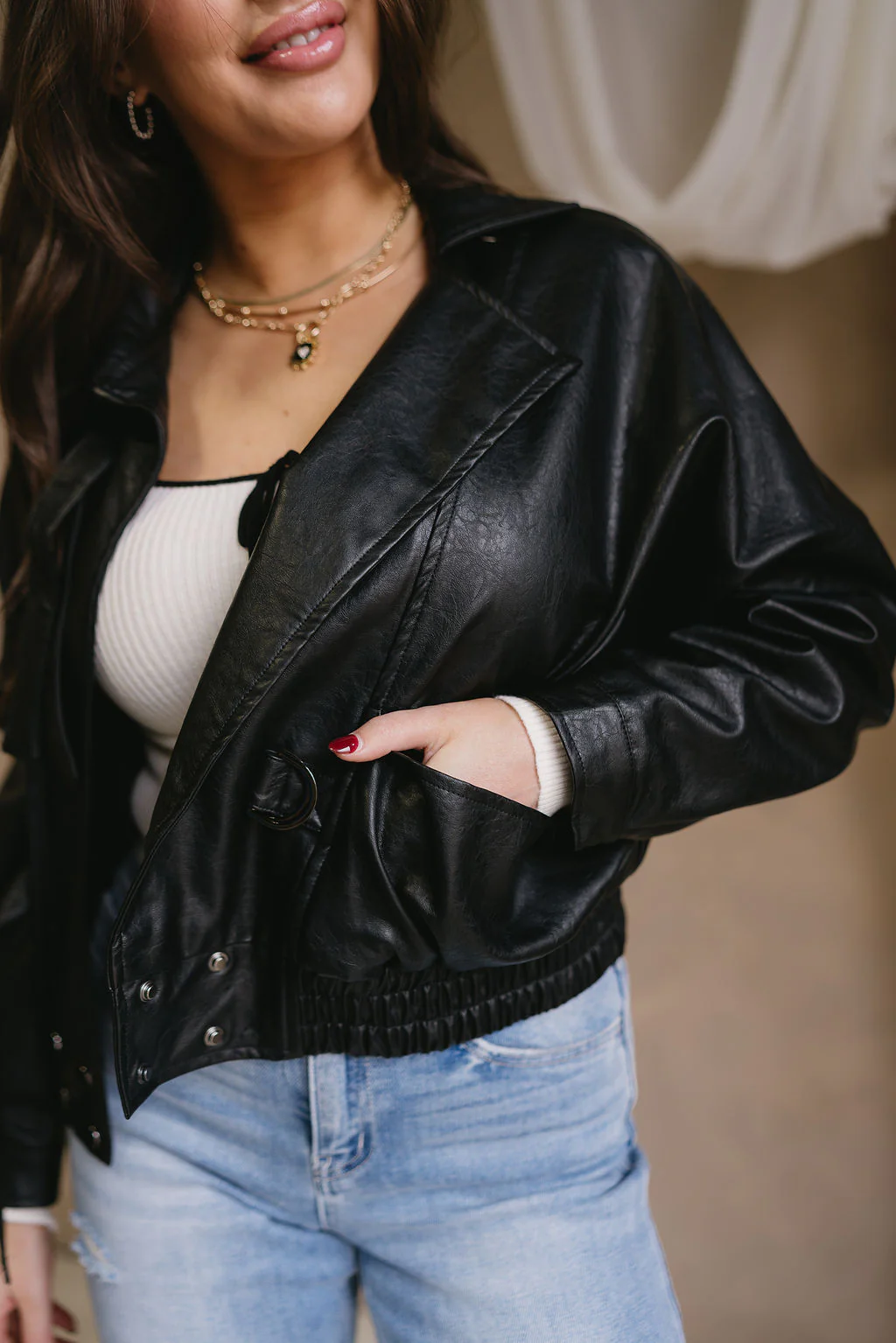 Freya Black Faux Leather Jacket - Image 5