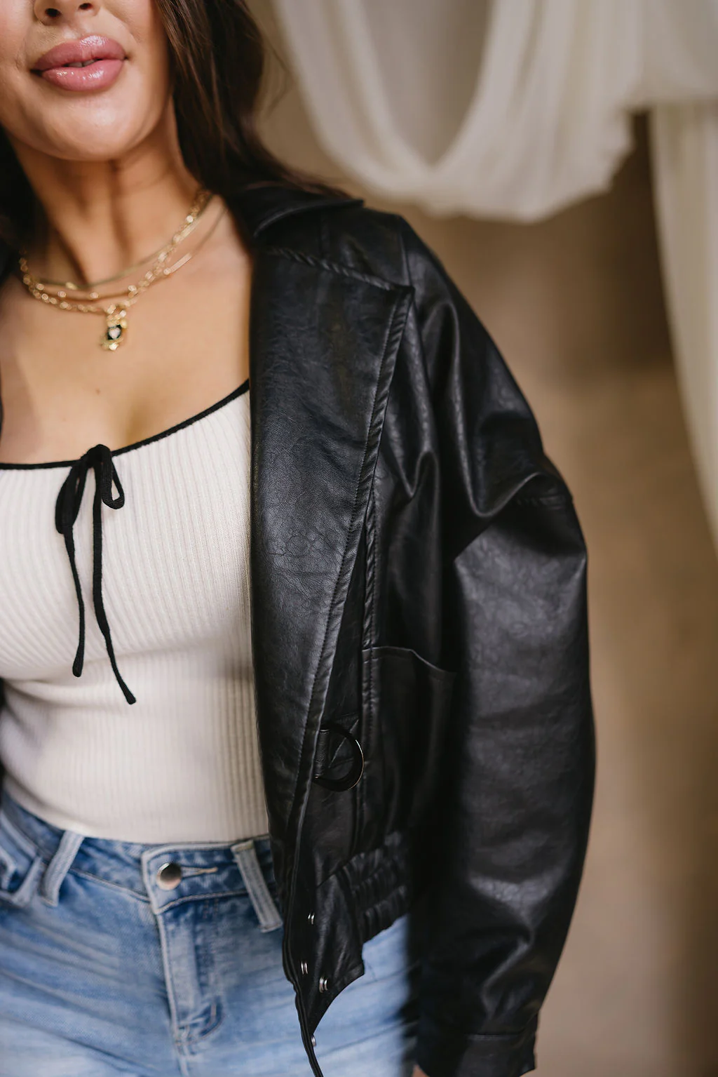 Freya Black Faux Leather Jacket - Image 6