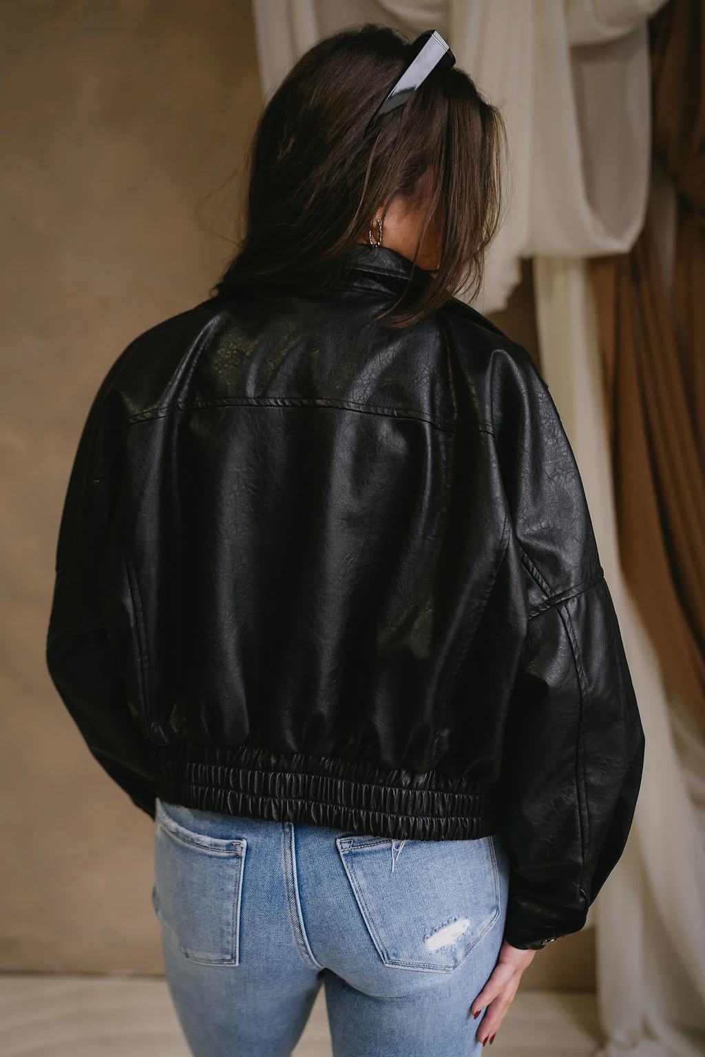 Freya Black Faux Leather Jacket - Image 8