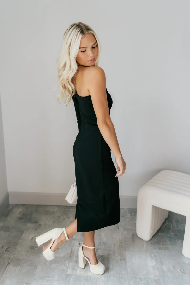 Freya Black One-Shoulder Midi Dress - Image 3