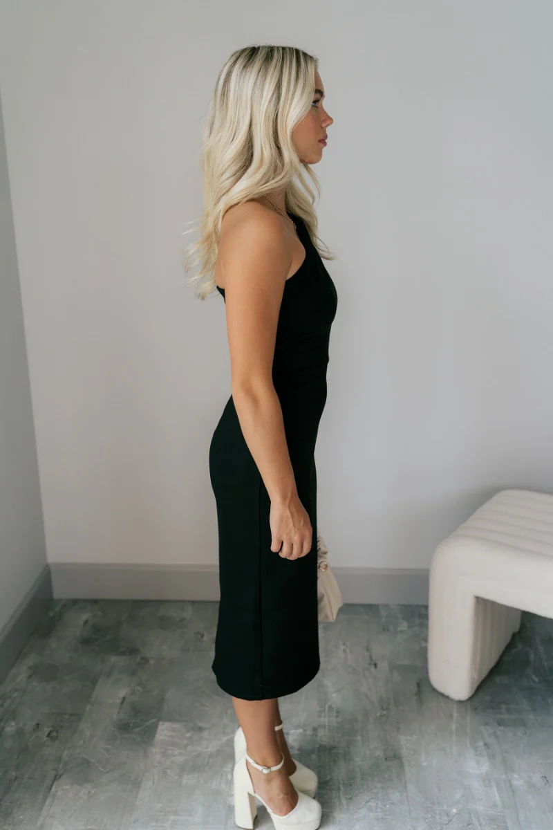 Freya Black One-Shoulder Midi Dress - Image 4