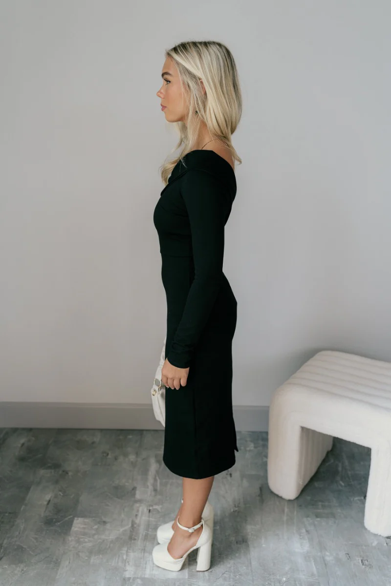 Freya Black One-Shoulder Midi Dress - Image 5