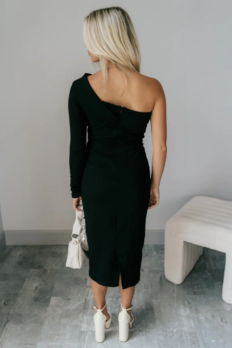 Freya Black One-Shoulder Midi Dress - Image 6