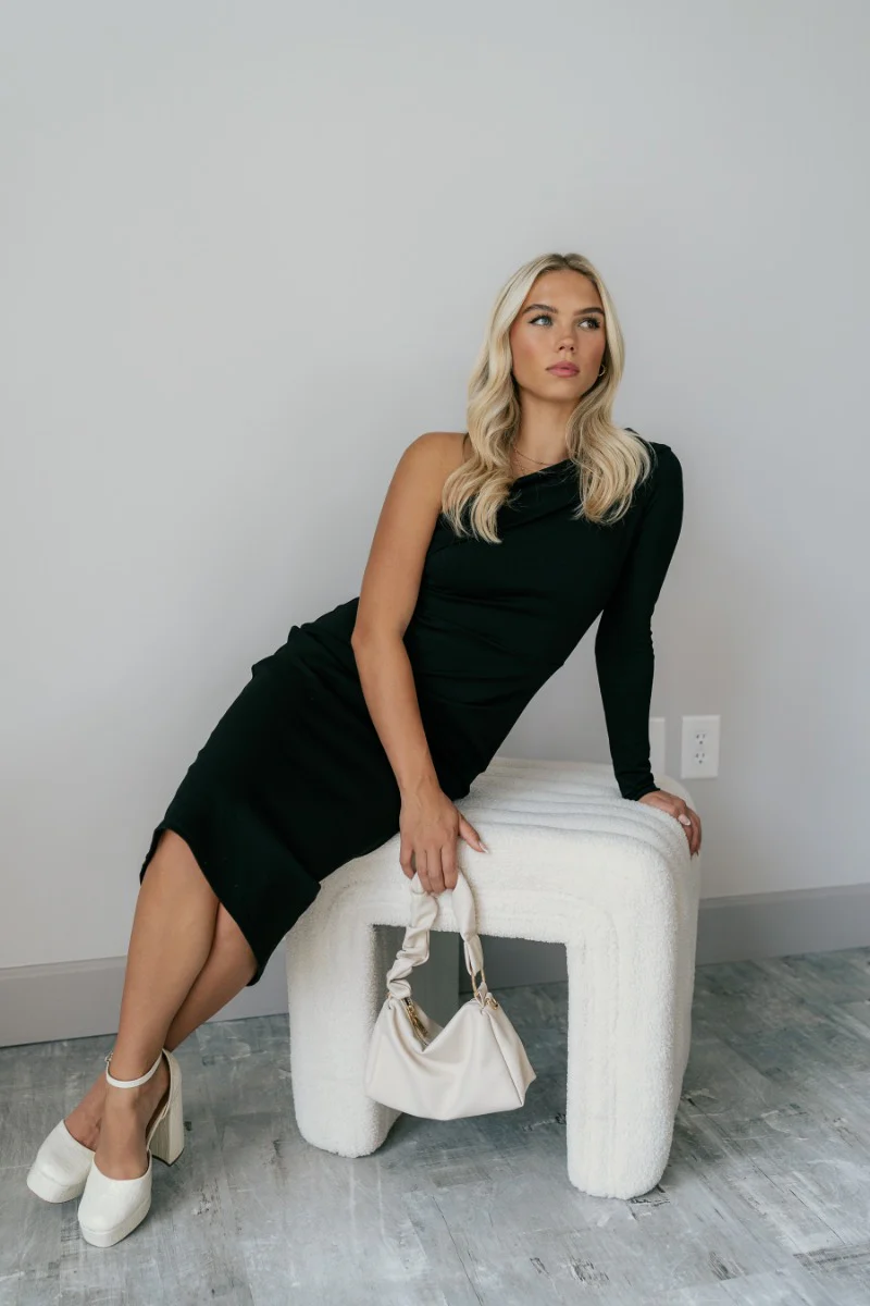 Freya Black One-Shoulder Midi Dress - Image 7
