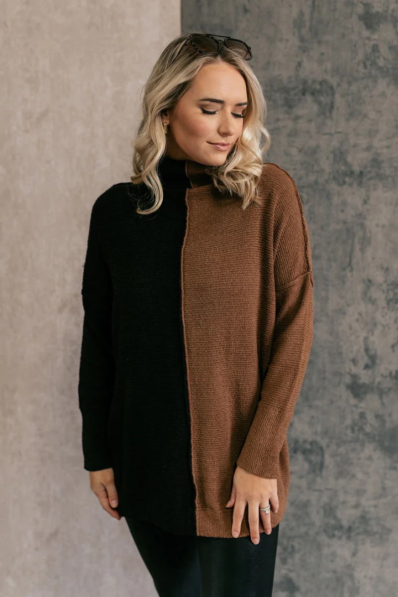 Freya Brown & Black Color Block Long Sleeve Sweater - Image 4