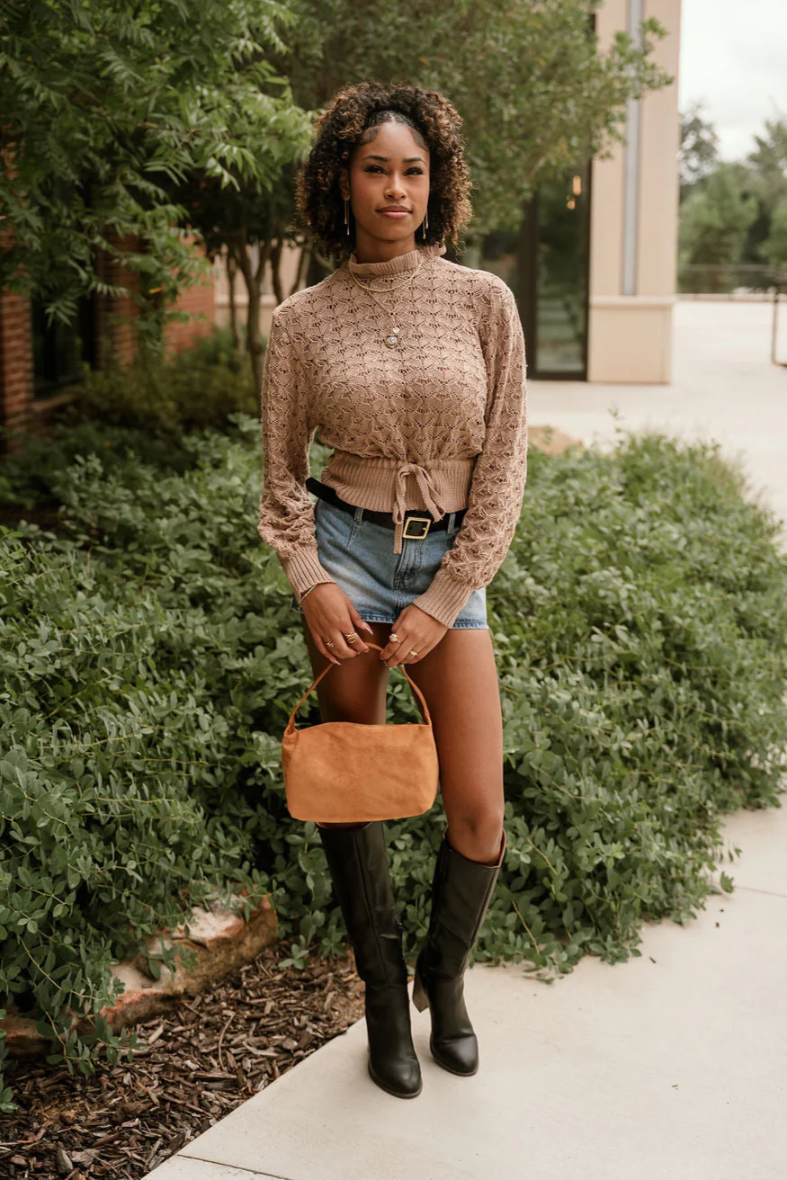 Freya Brown Knit Drawstring Sweater - Image 2