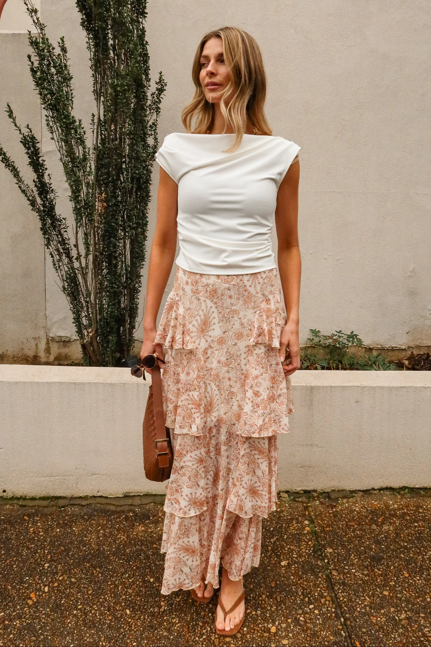 Freya Cream Multi Tiered Floral Maxi Skirt - Image 2