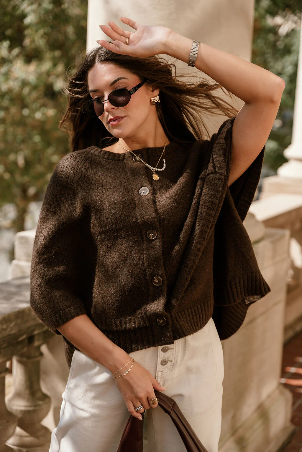 Freya Dark Brown Knit Cape Cardigan