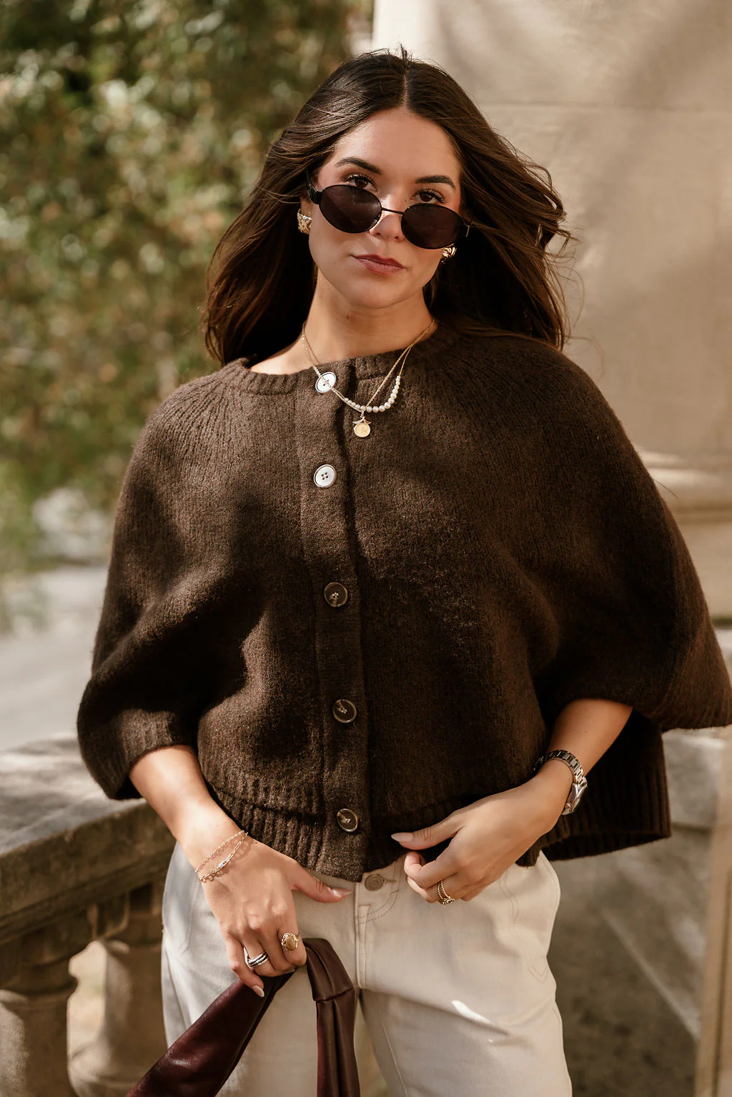 Freya Dark Brown Knit Cape Cardigan - Image 2