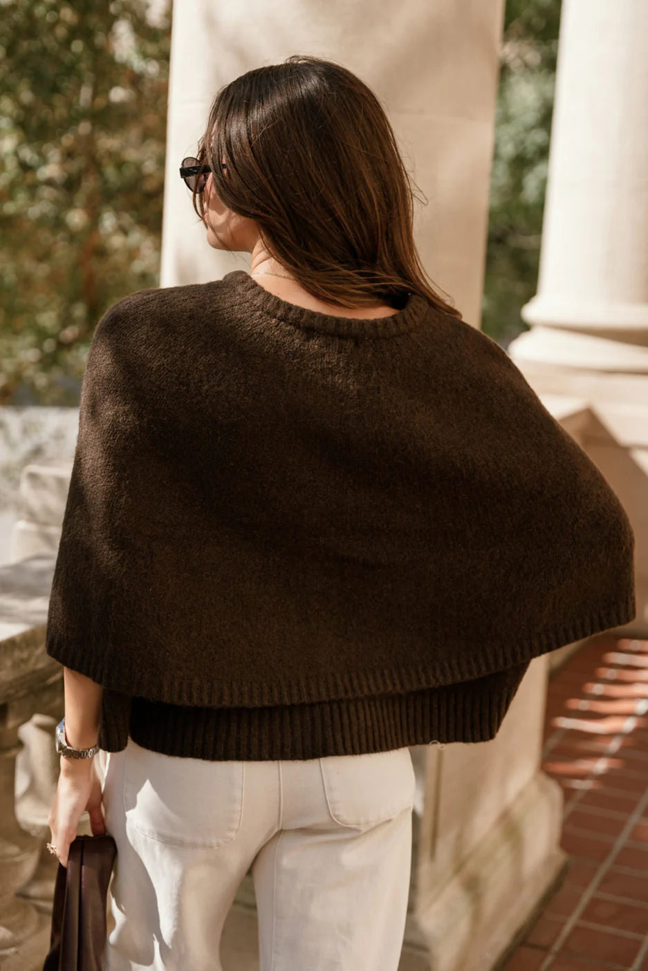 Freya Dark Brown Knit Cape Cardigan - Image 4