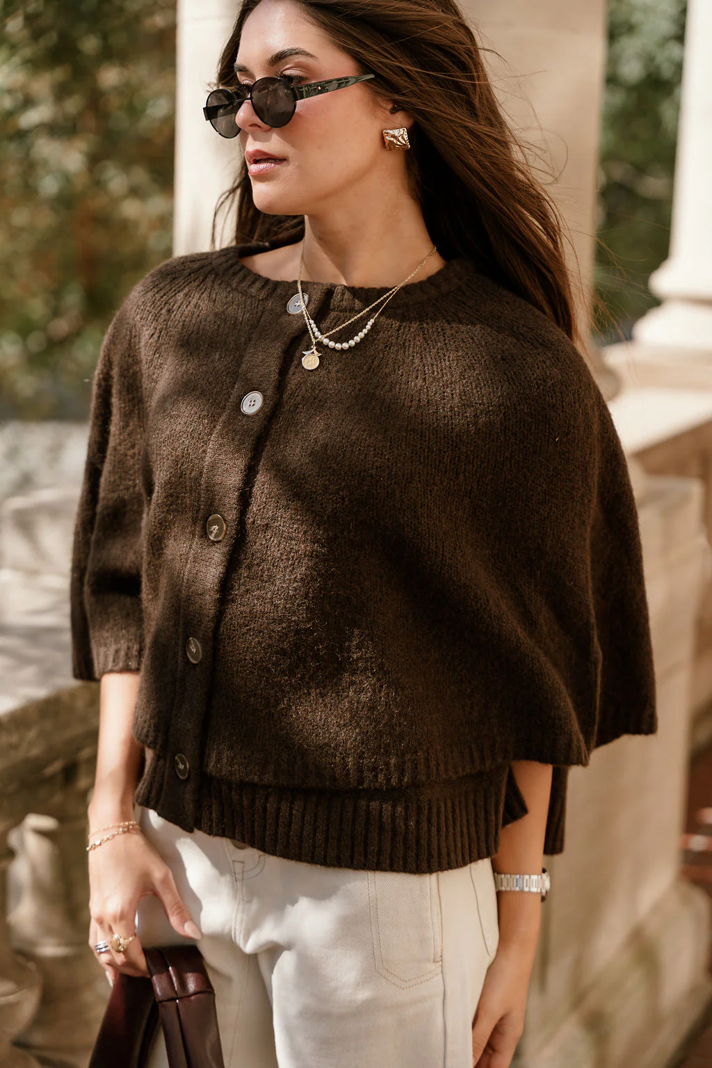 Freya Dark Brown Knit Cape Cardigan - Image 5
