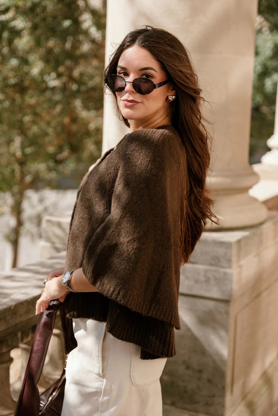 Freya Dark Brown Knit Cape Cardigan - Image 6