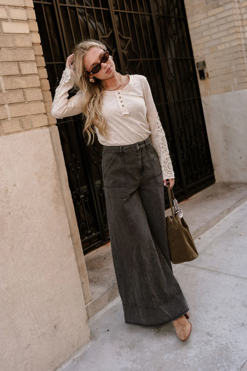 Freya Taupe Crochet Long Sleeves Top - Image 3