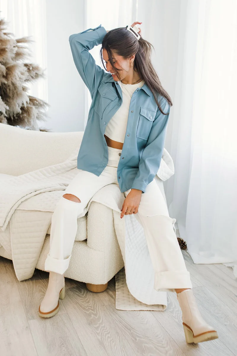 Front Page Shacket in Blue - Image 2
