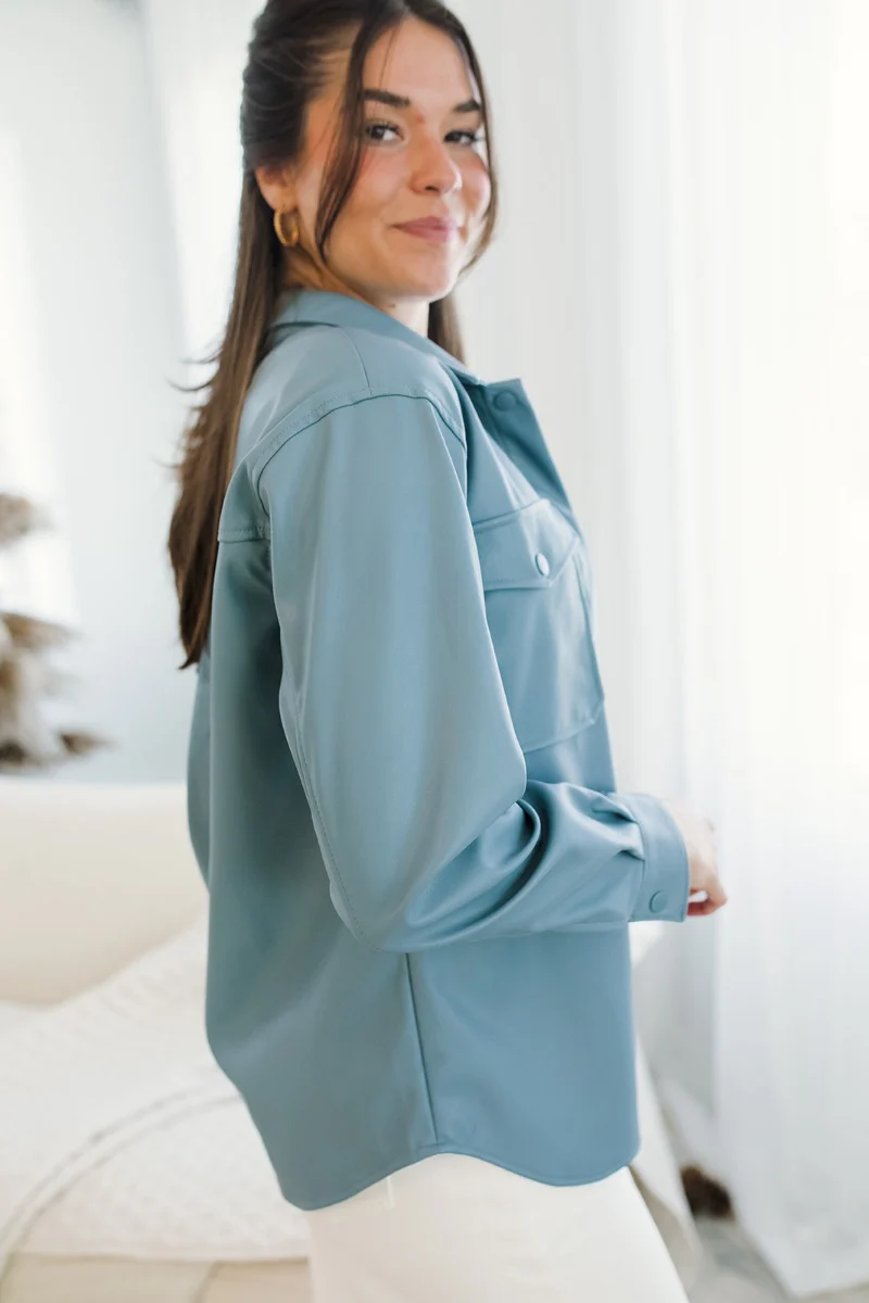 Front Page Shacket in Blue - Image 5